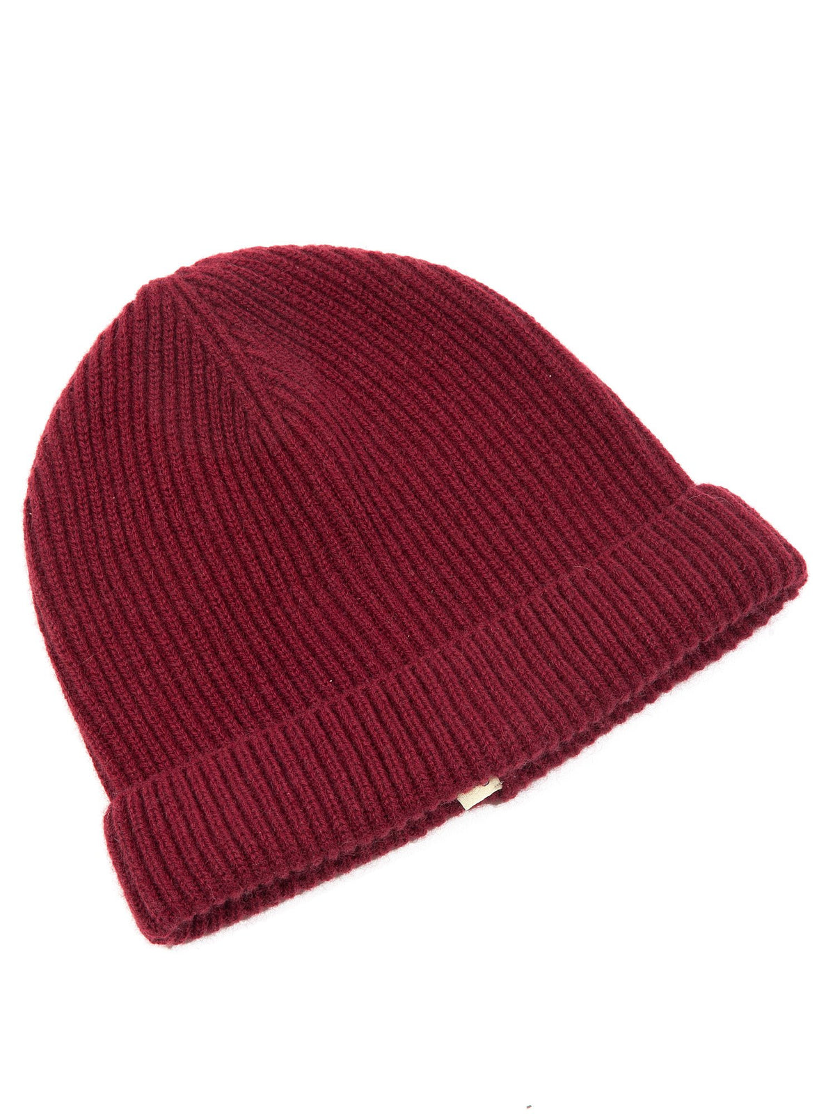 Burgundy Women's Fisherman's Rib 100% Cashmere Beanie, view 2