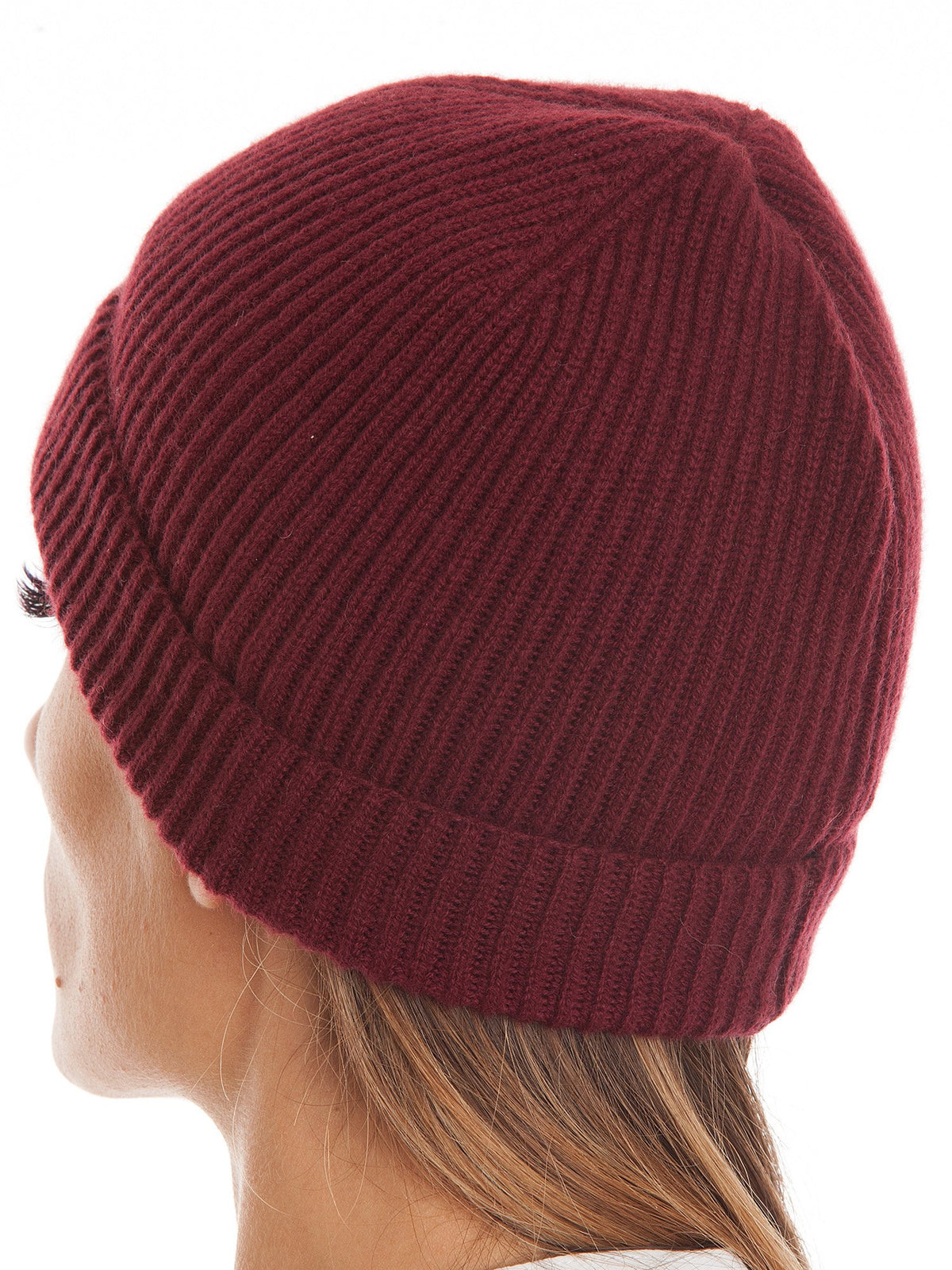 Burgundy Women's Fisherman's Rib 100% Cashmere Beanie