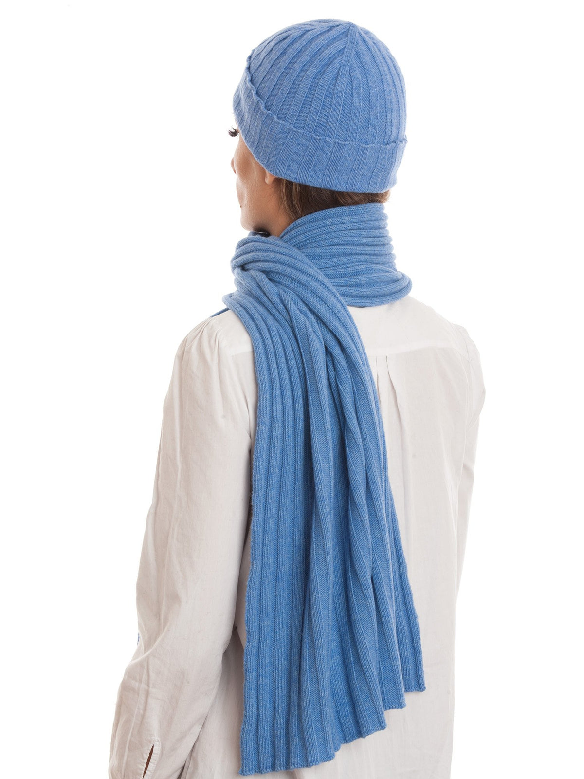 Light Blue Cashmere Blend Scarf and Beanie Set