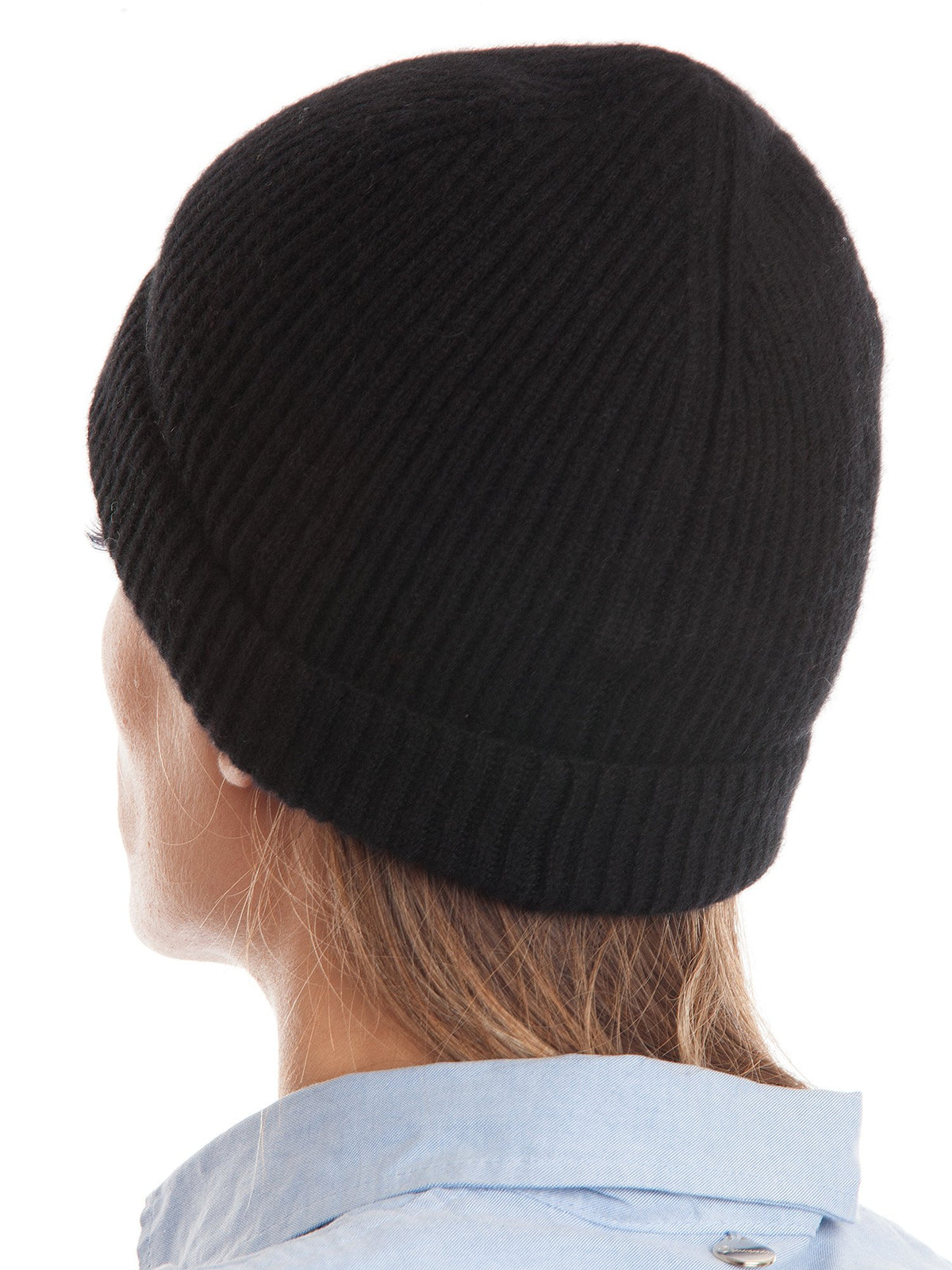 Black Women's Fisherman's Rib 100% Cashmere Beanie