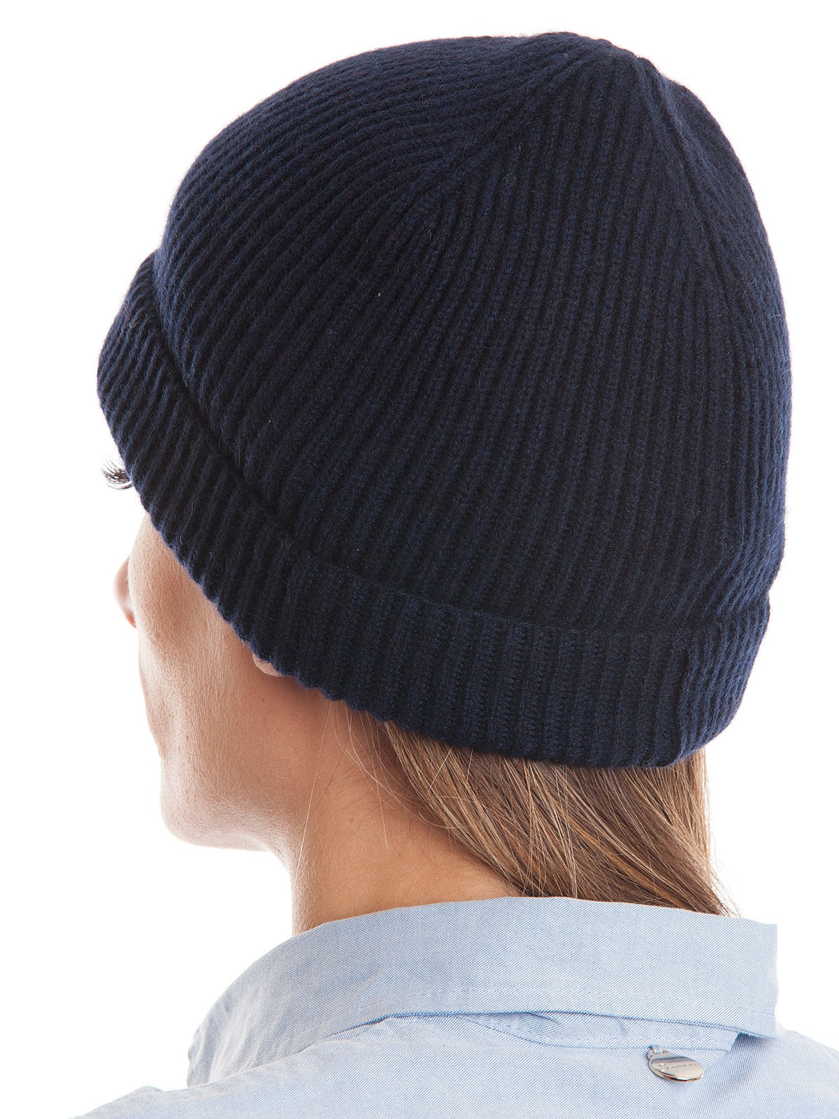 Blue Women's Fisherman's Rib 100% Cashmere Beanie