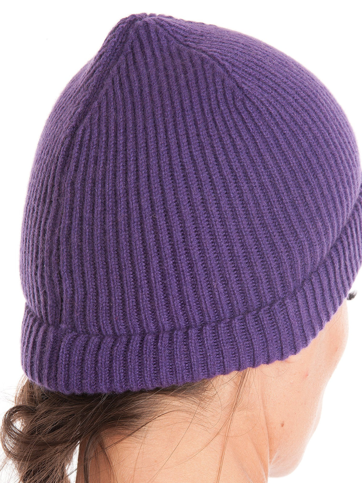Purple Women's Fisherman's Rib 100% Cashmere Beanie, view 4