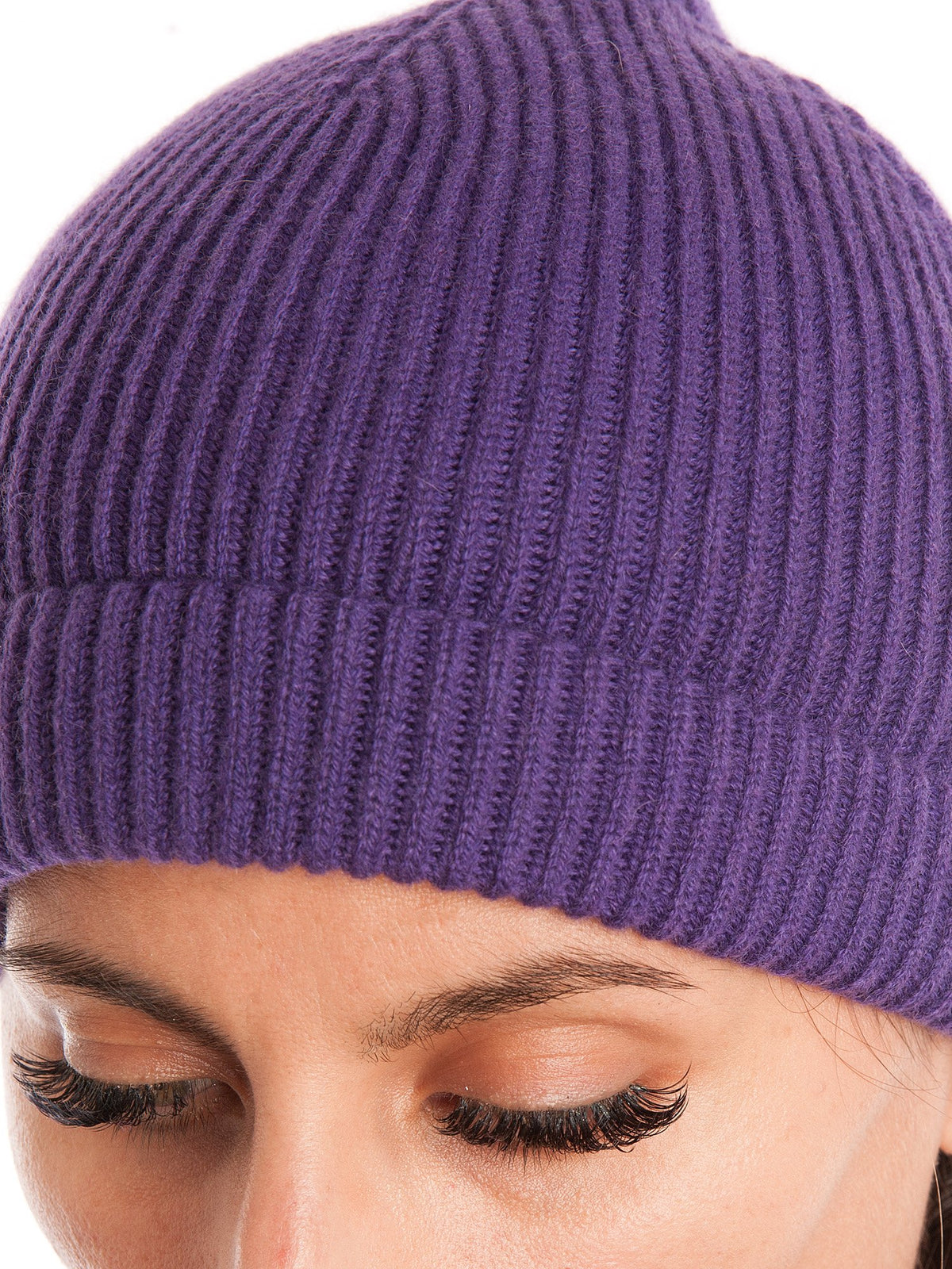 Purple Women's Fisherman's Rib 100% Cashmere Beanie, view 5