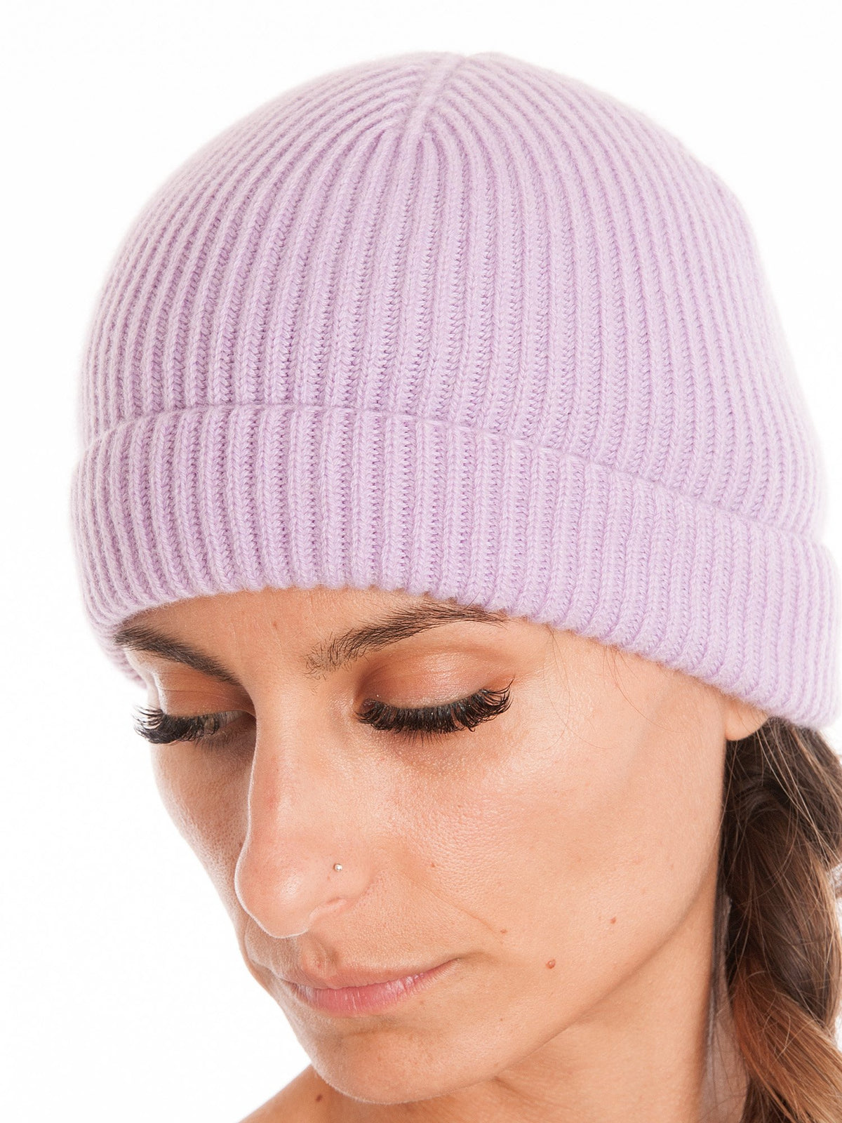 Lilac Women's Fisherman's Rib 100% Cashmere Beanie