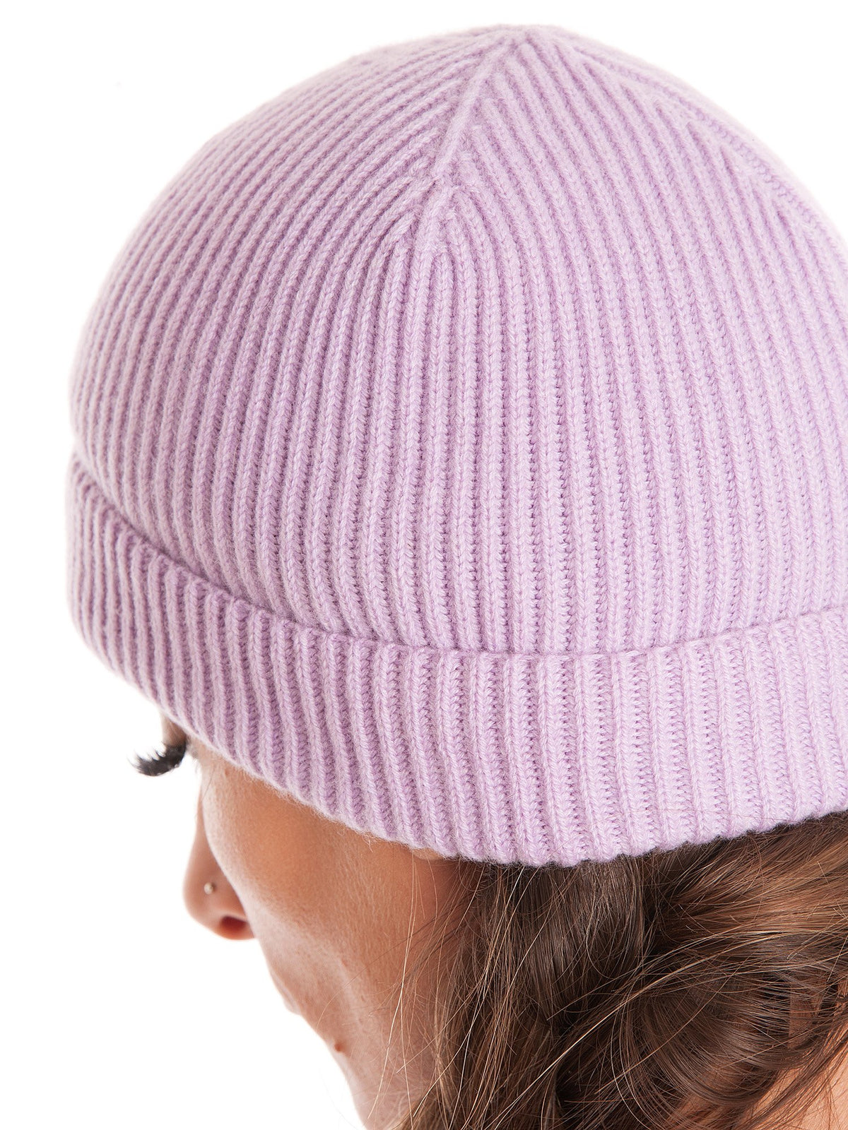 Lilac Women's Fisherman's Rib 100% Cashmere Beanie, view 3