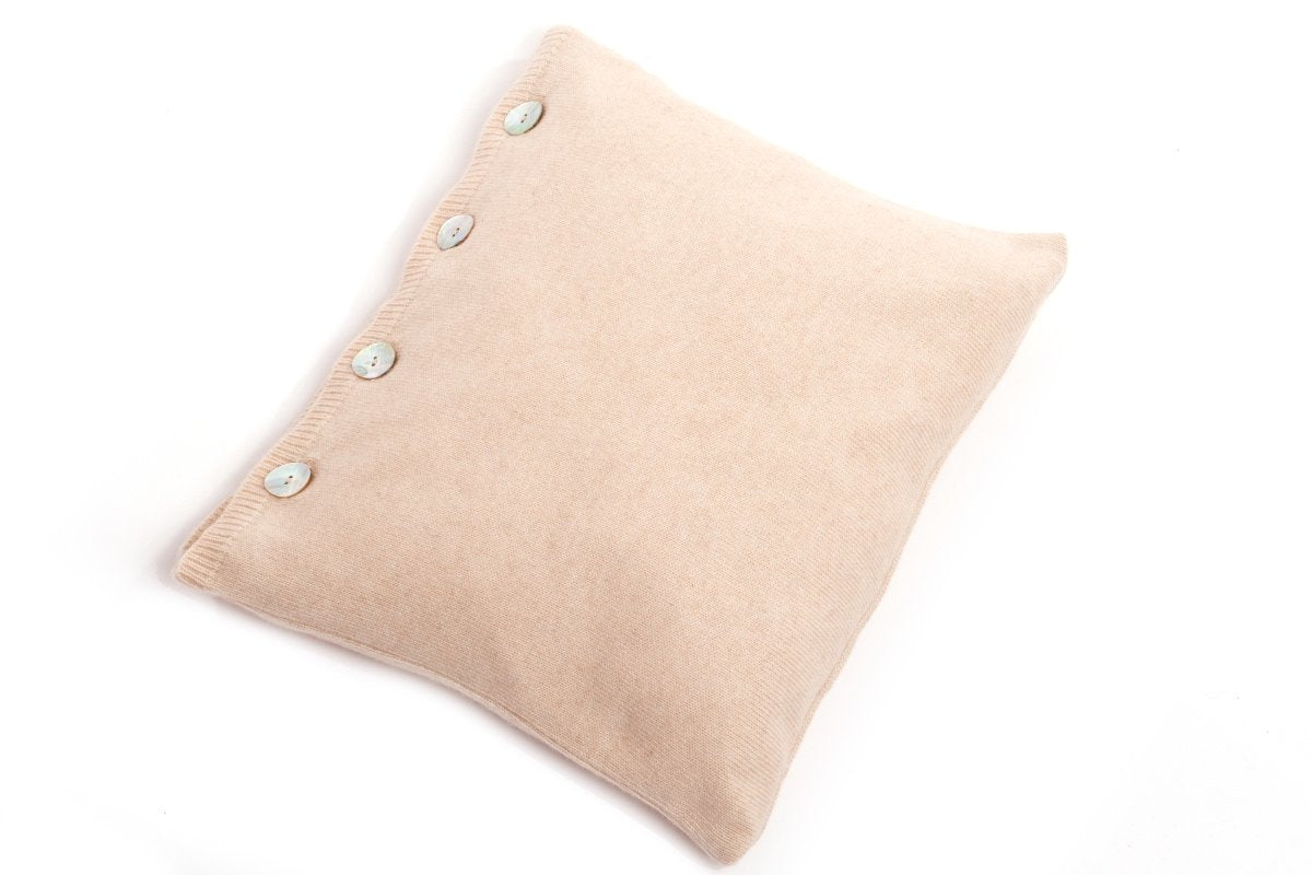 Beige 100% Cashmere Pillow With Buttons