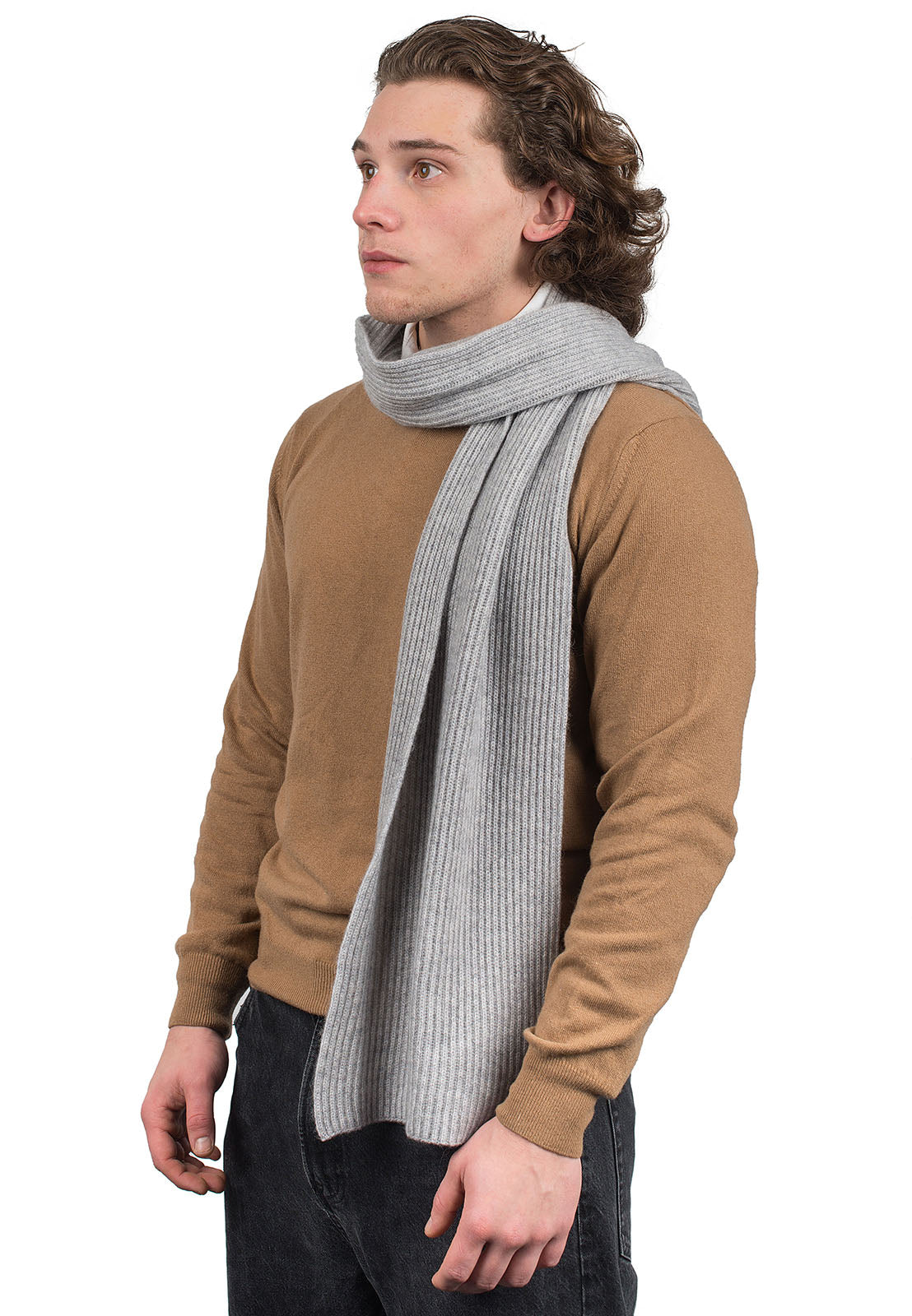 Gray Men's Fisherman's Rib 100% Cashmere Scarf