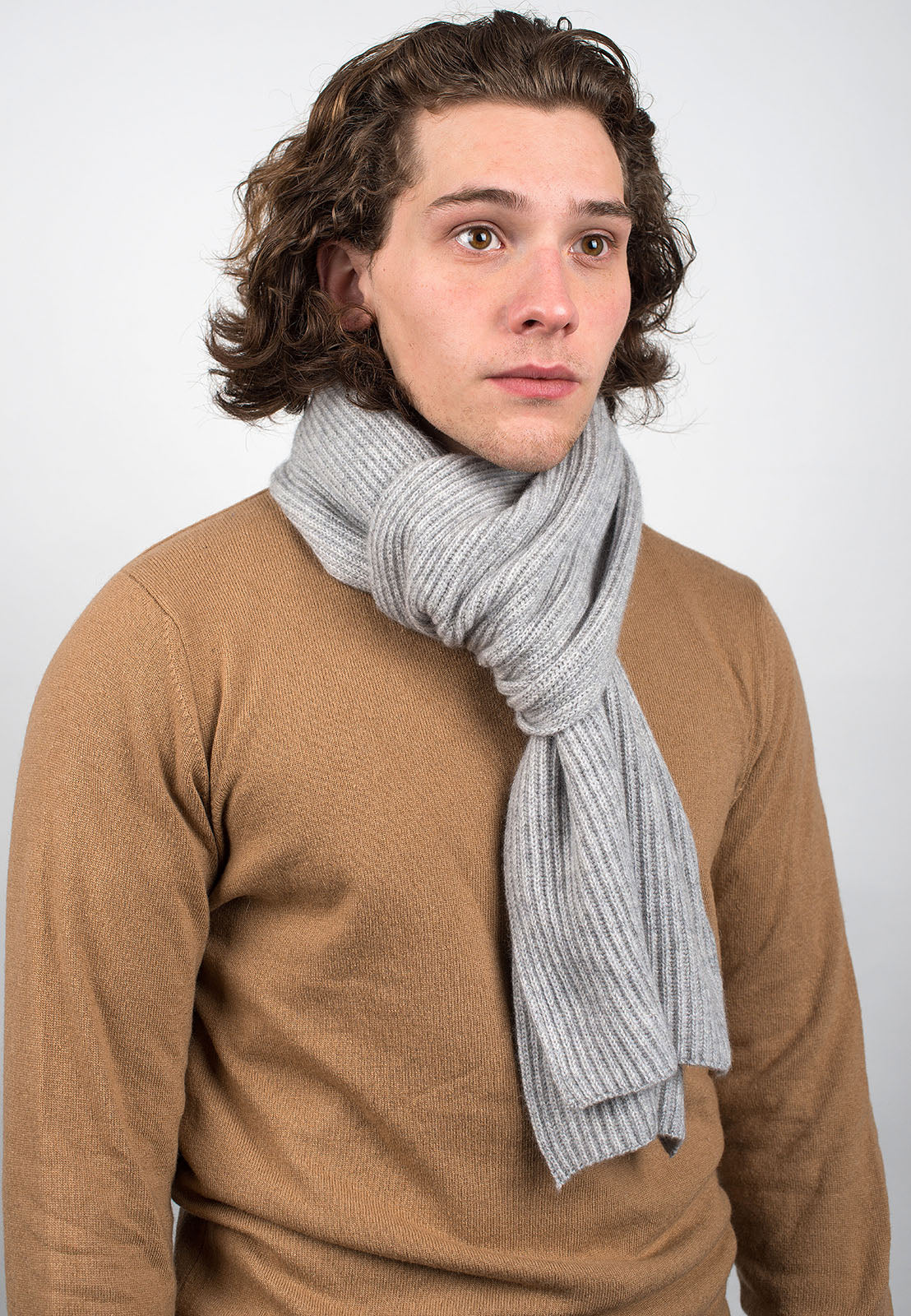 Gray Men's Fisherman's Rib 100% Cashmere Scarf, view 2