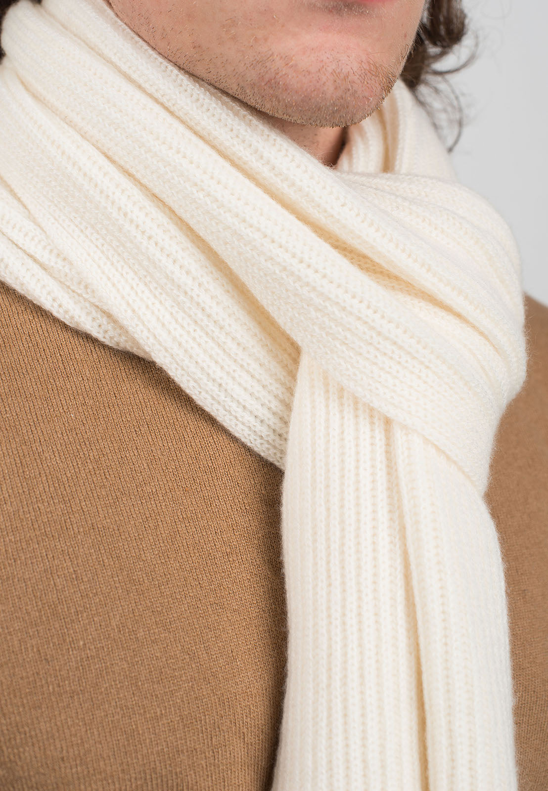 Cream Men's Fisherman's Rib 100% Cashmere Scarf, view 3