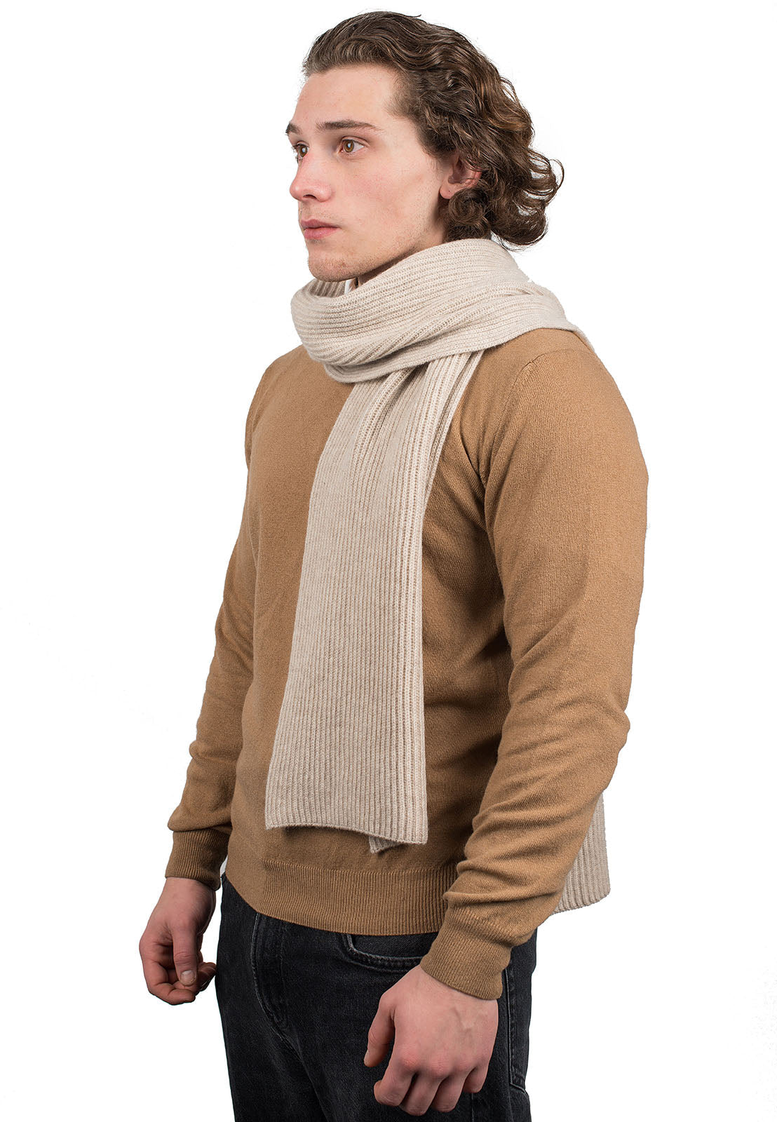 Beige Men's Fisherman's Rib 100% Cashmere Scarf