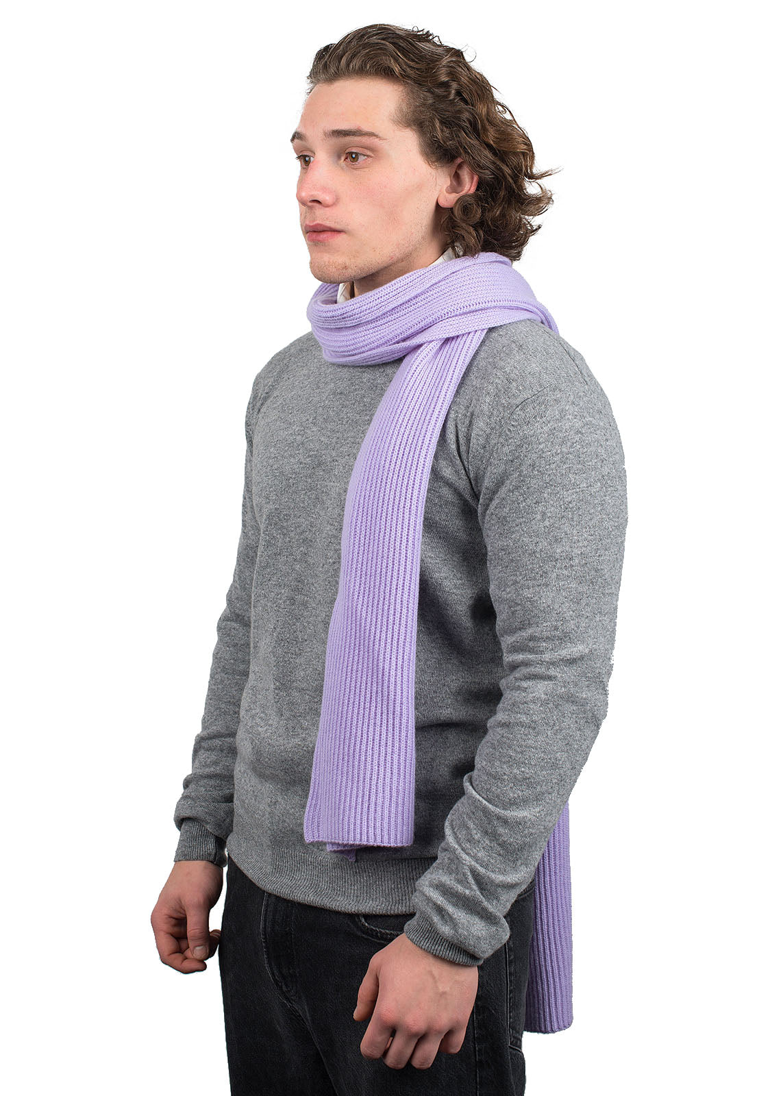 Lilac Men's Fisherman's Rib 100% Cashmere Scarf