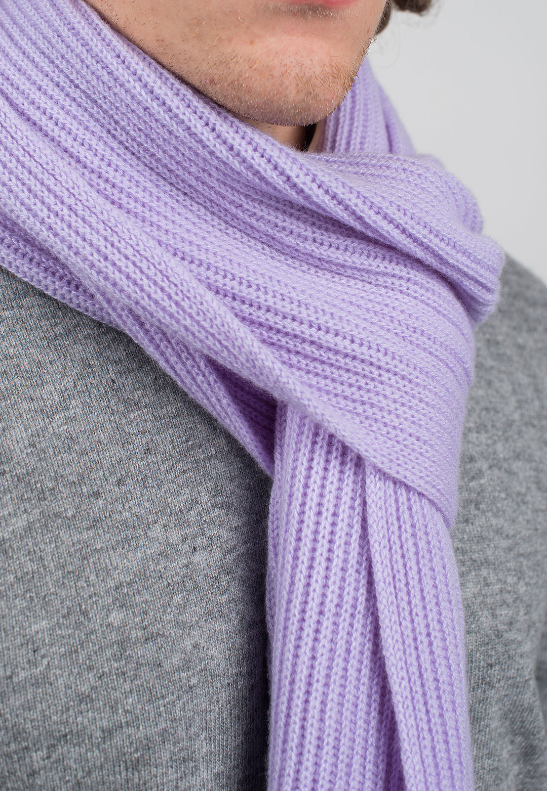 Lilac Men's Fisherman's Rib 100% Cashmere Scarf, view 3