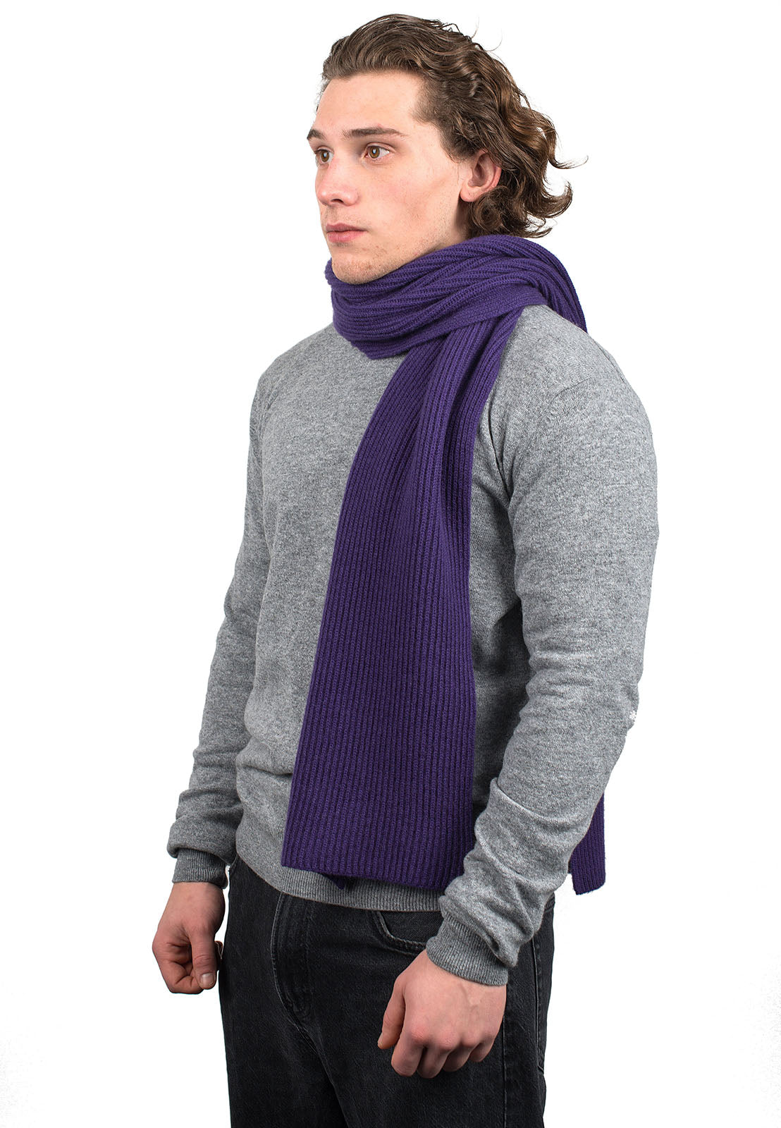 Purple Men's Fisherman's Rib 100% Cashmere Scarf