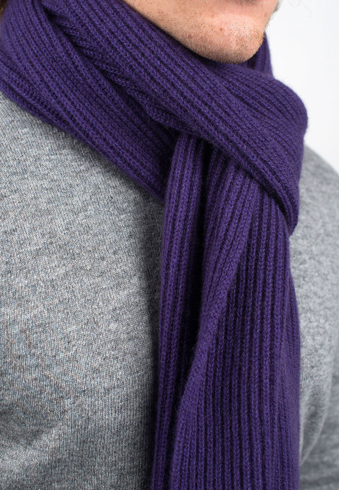 Purple Men's Fisherman's Rib 100% Cashmere Scarf, view 3