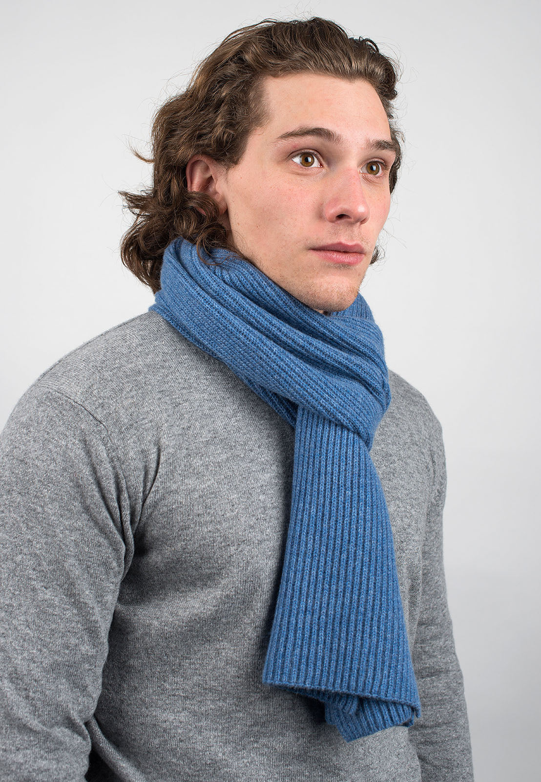 Light Blue Men's Fisherman's Rib 100% Cashmere Scarf, view 2