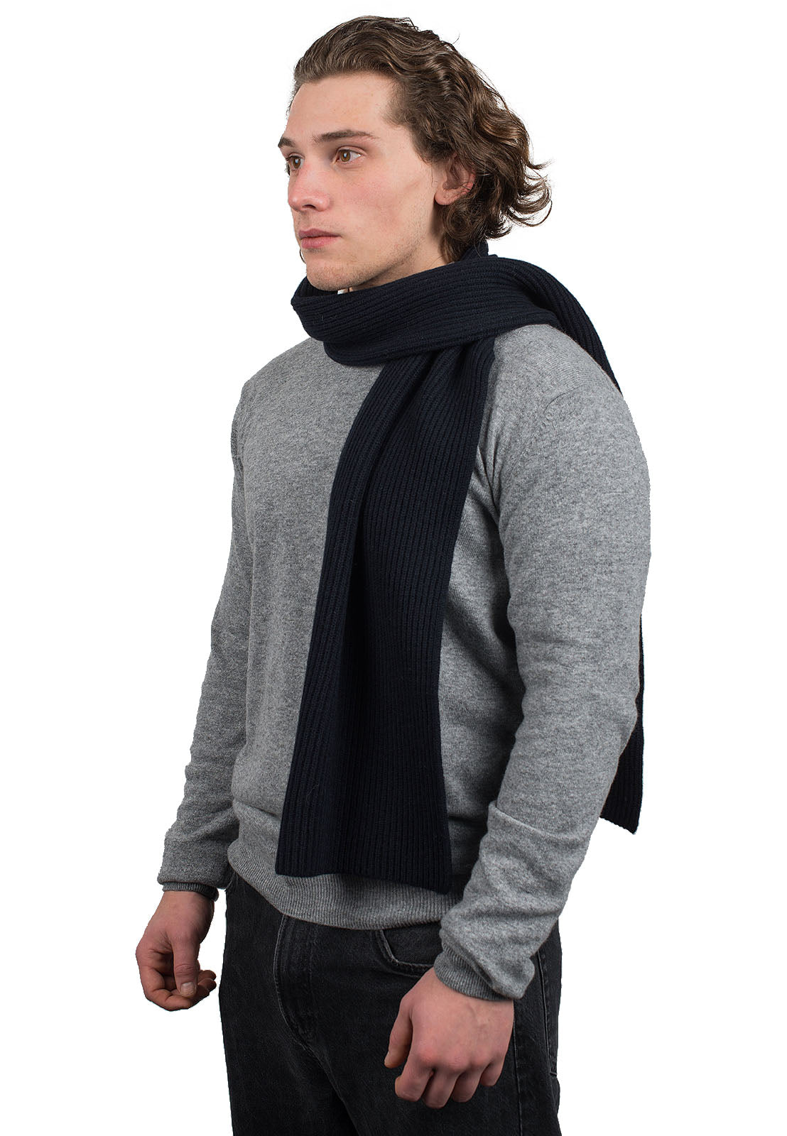 Blue Men's Fisherman's Rib 100% Cashmere Scarf