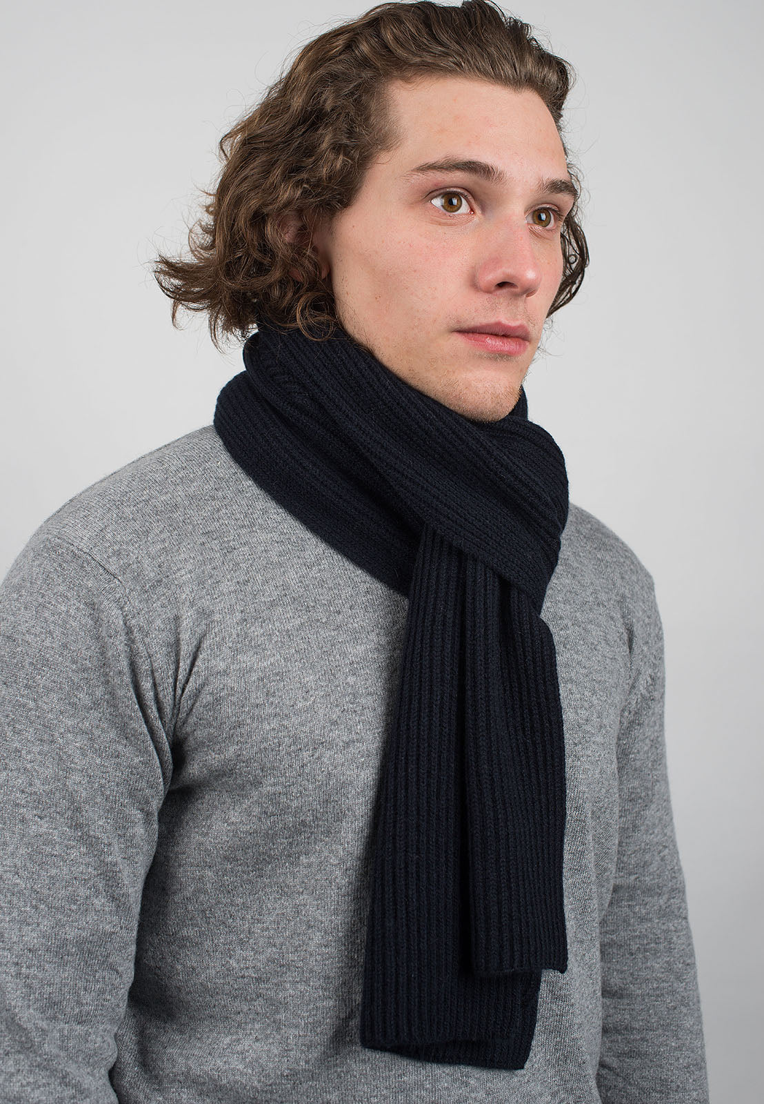 Blue Men's Fisherman's Rib 100% Cashmere Scarf, view 2