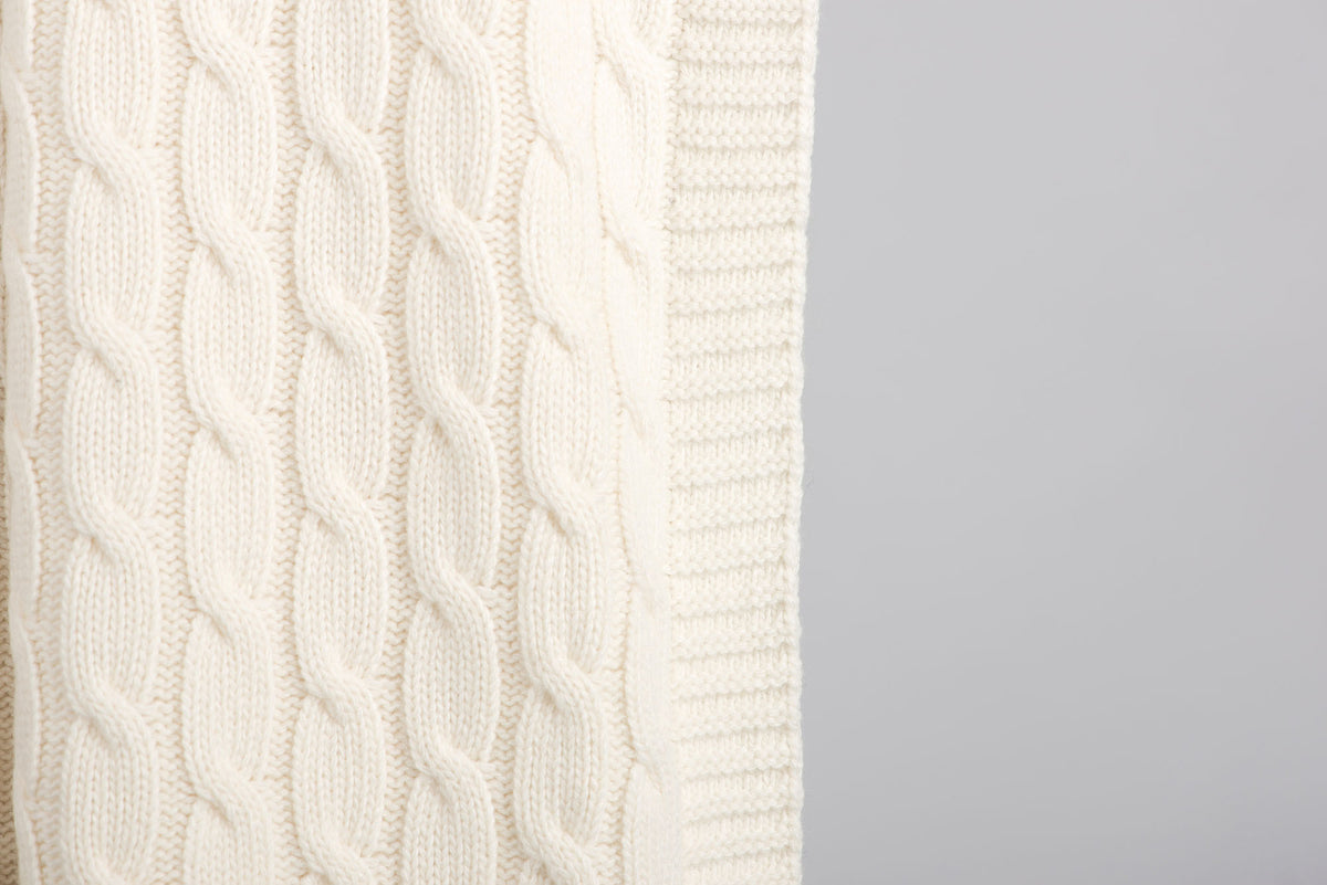 Cream Cable-Knit Cashmere Blend Throw, view 2