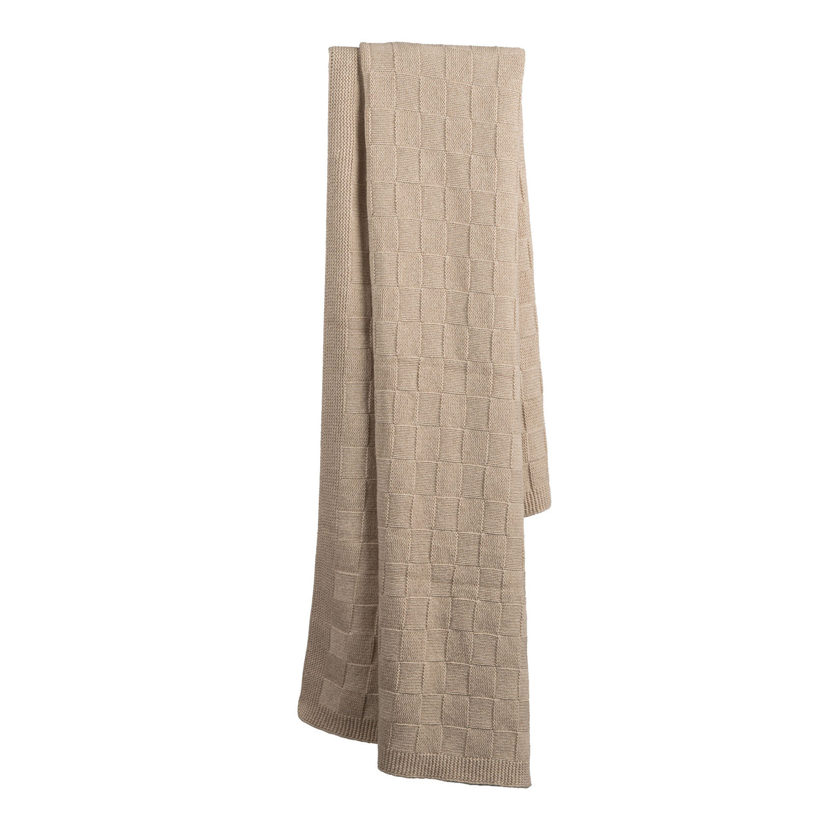Beige Checkerboard Cashmere Blend Throw