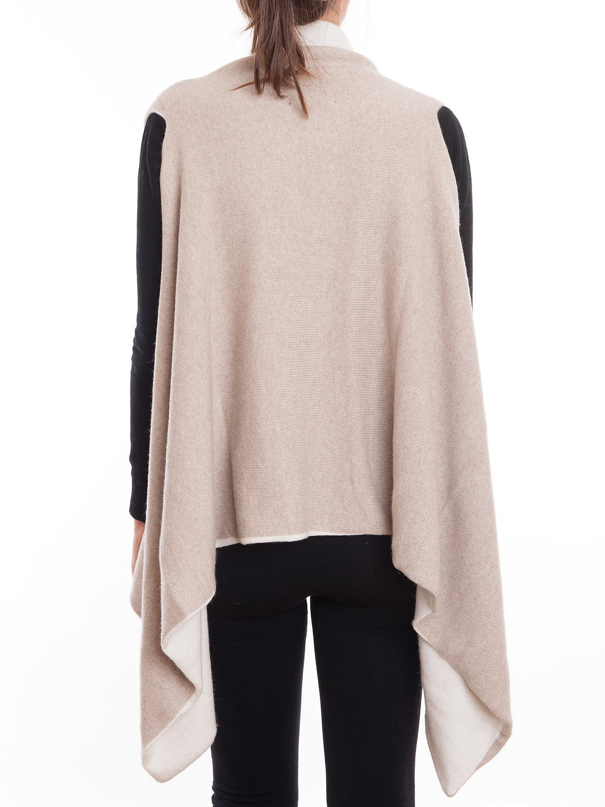 Beige-Cream Women's Reversible Sleeveless Cashmere Blend Cardigan, view 2