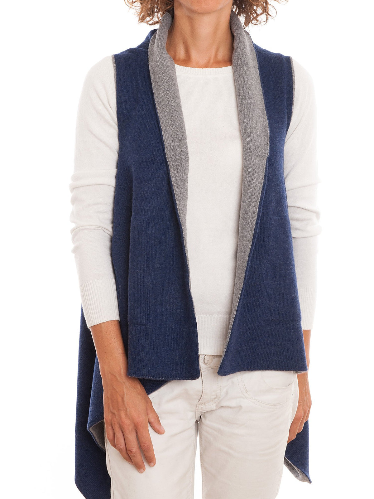 Blue-Gray Women's Reversible Sleeveless Cashmere Blend Cardigan