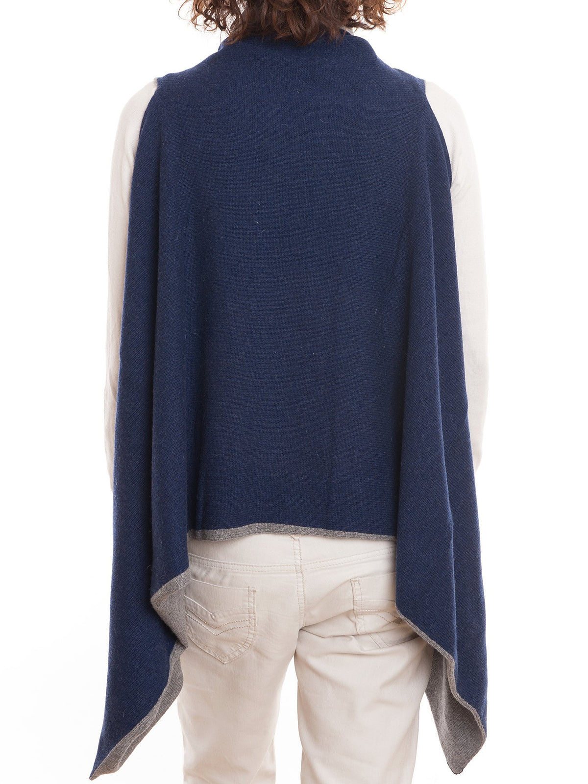 Blue-Gray Women's Reversible Sleeveless Cashmere Blend Cardigan, view 2