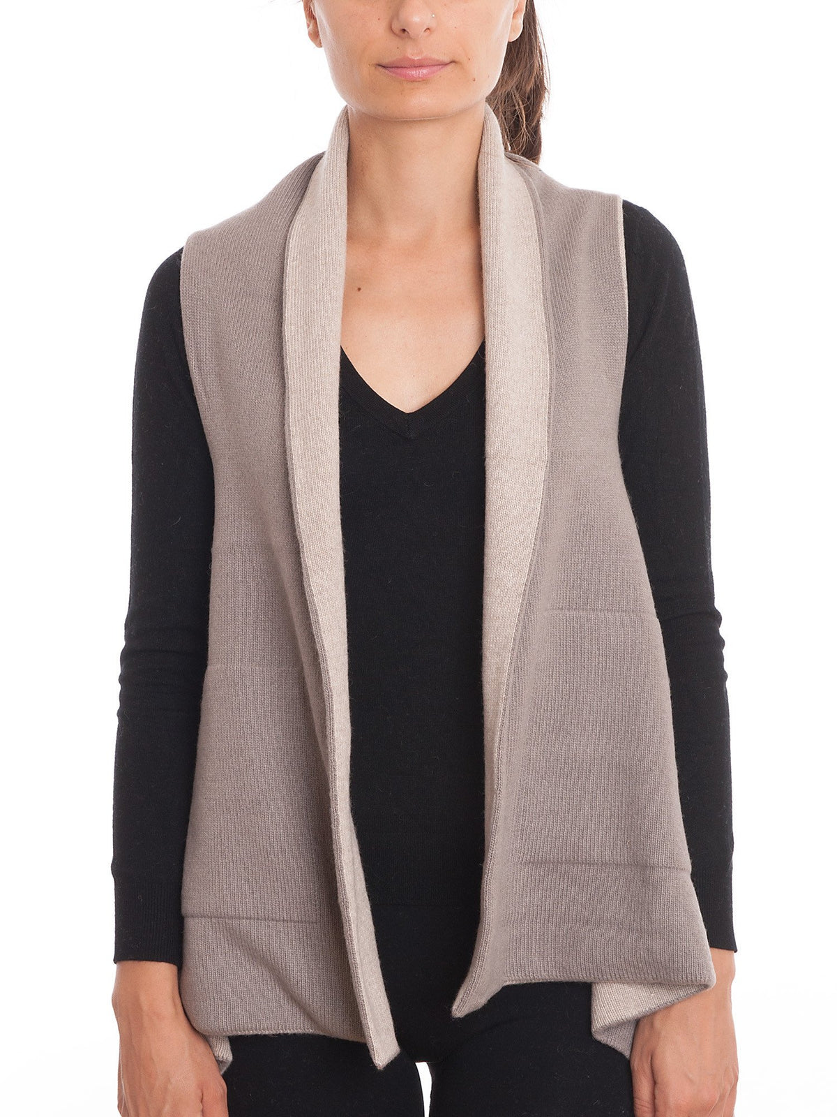 Mink-Beige Women's Reversible Sleeveless Cashmere Blend Cardigan