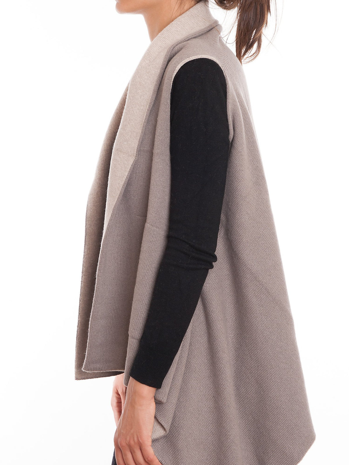 Mink-Beige Women's Reversible Sleeveless Cashmere Blend Cardigan, view 3