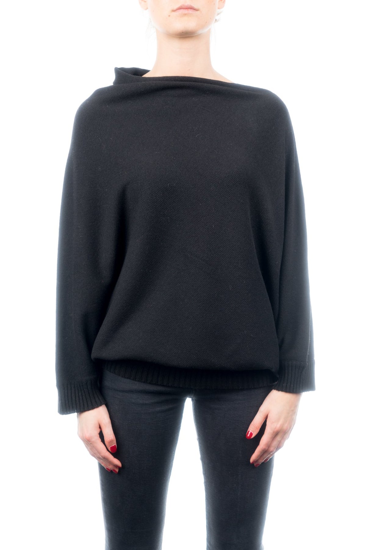 Black Cashmere Blend Poncho With Sleeves