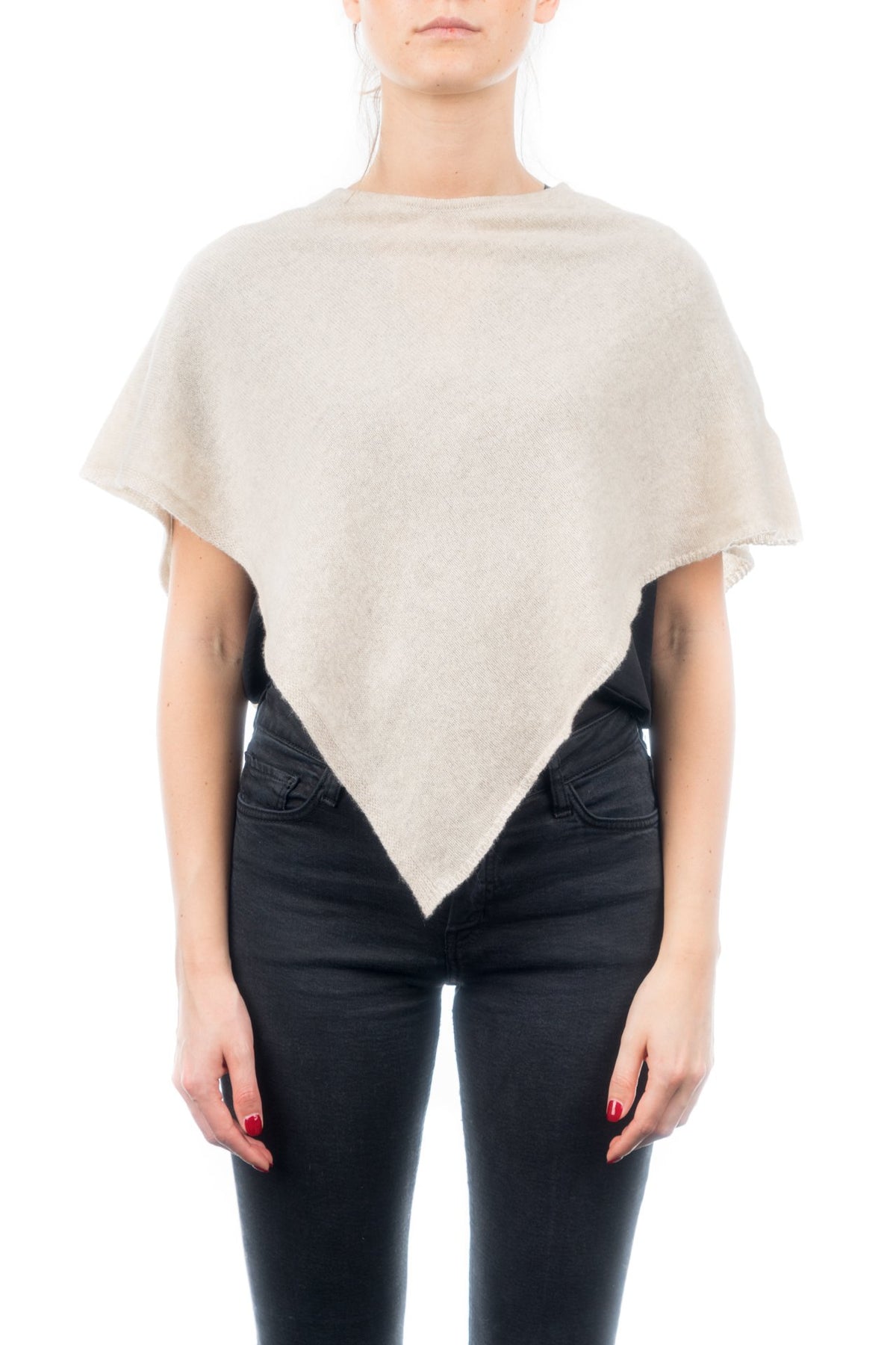 Beige Short 100% Cashmere Poncho