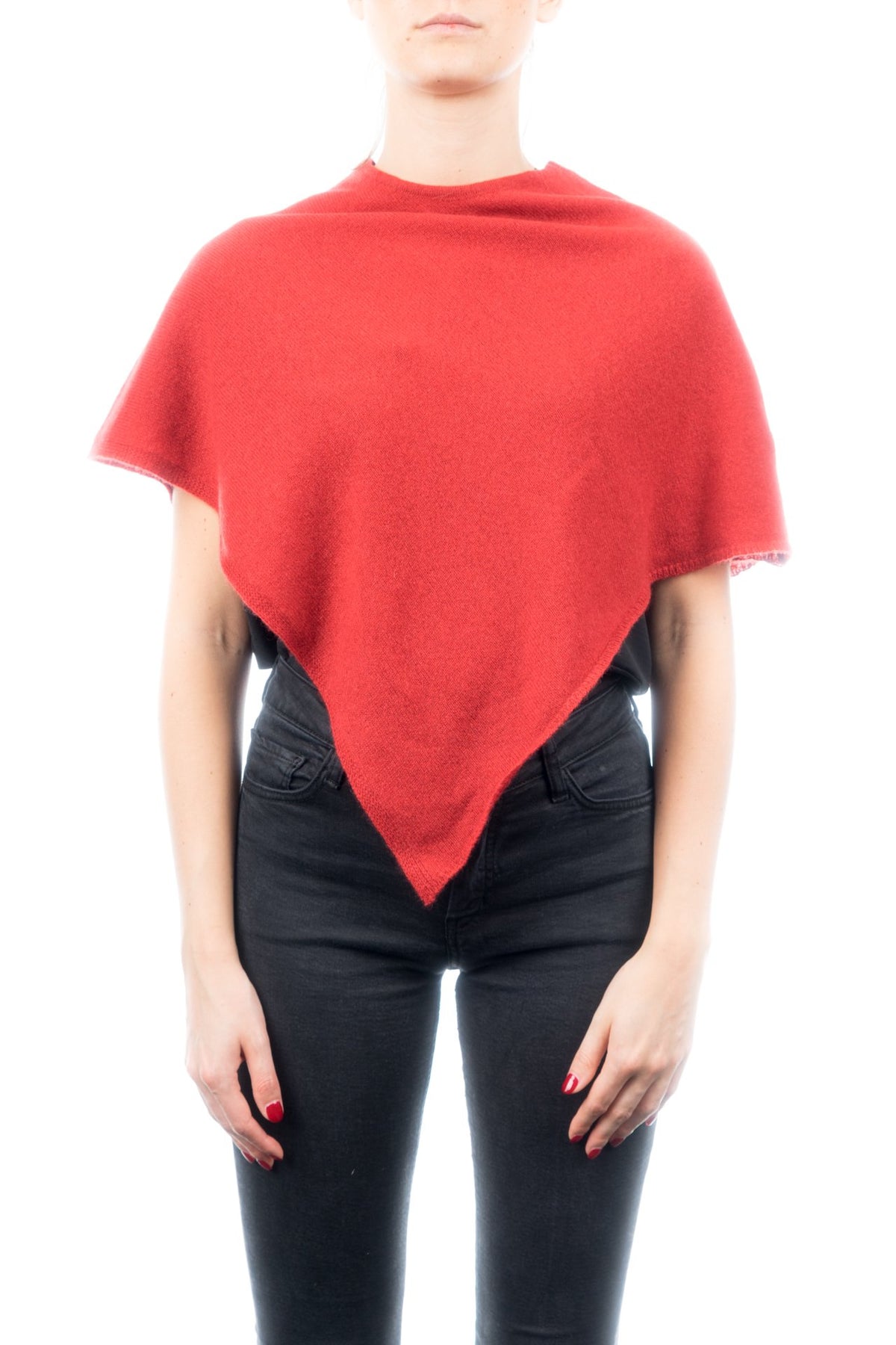 Red Short 100% Cashmere Poncho