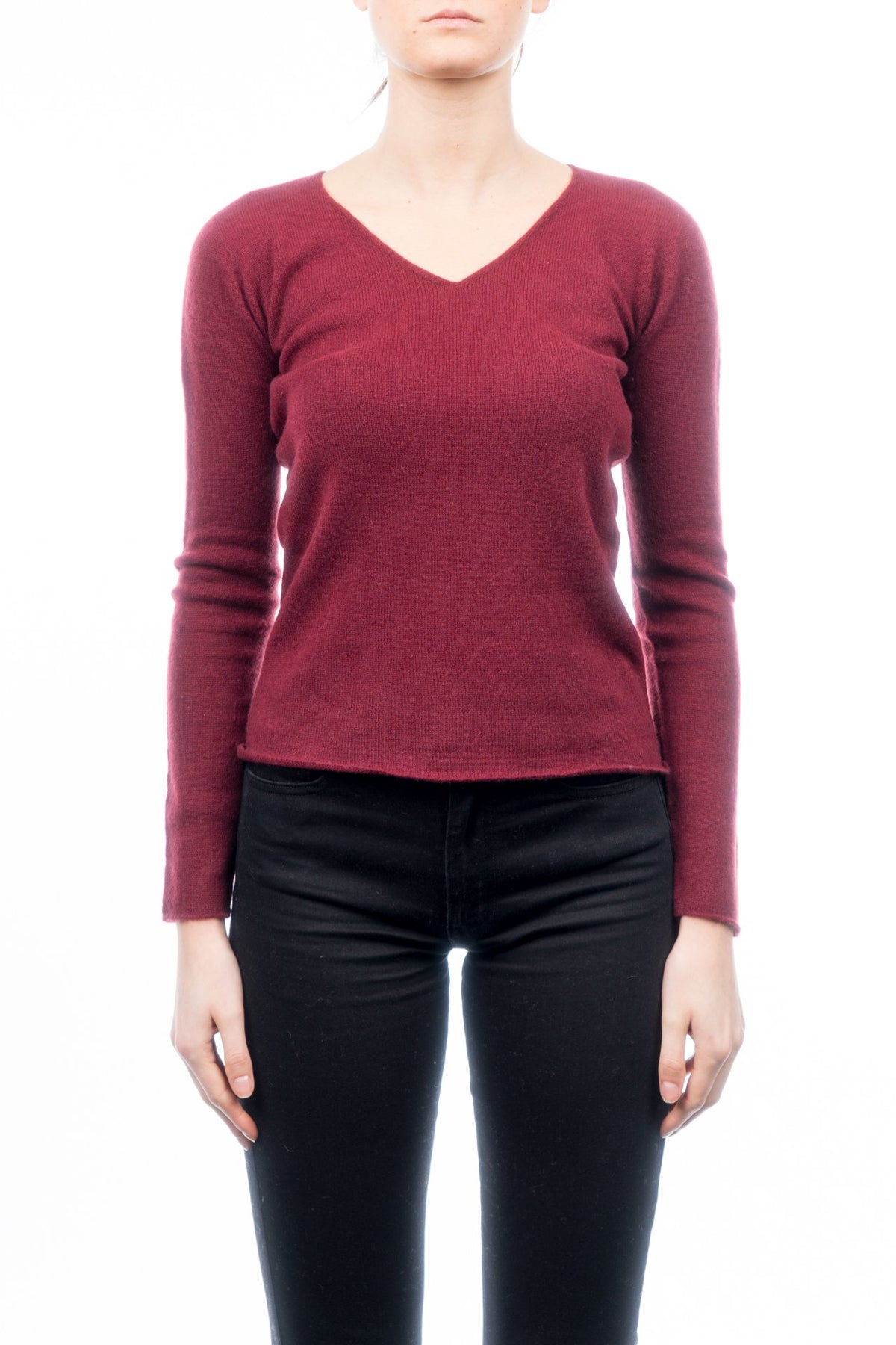 Fuchsia Women's 100% Cashmere V-Neck, view 3