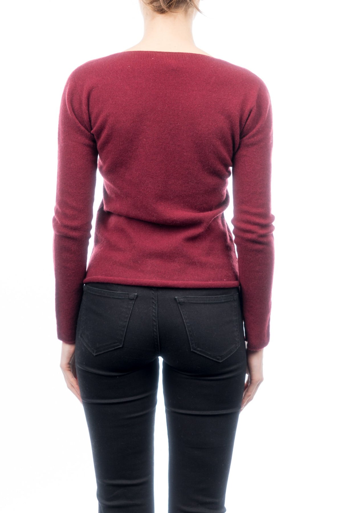 Burgundy Women's 100% Cashmere V-Neck, view 2
