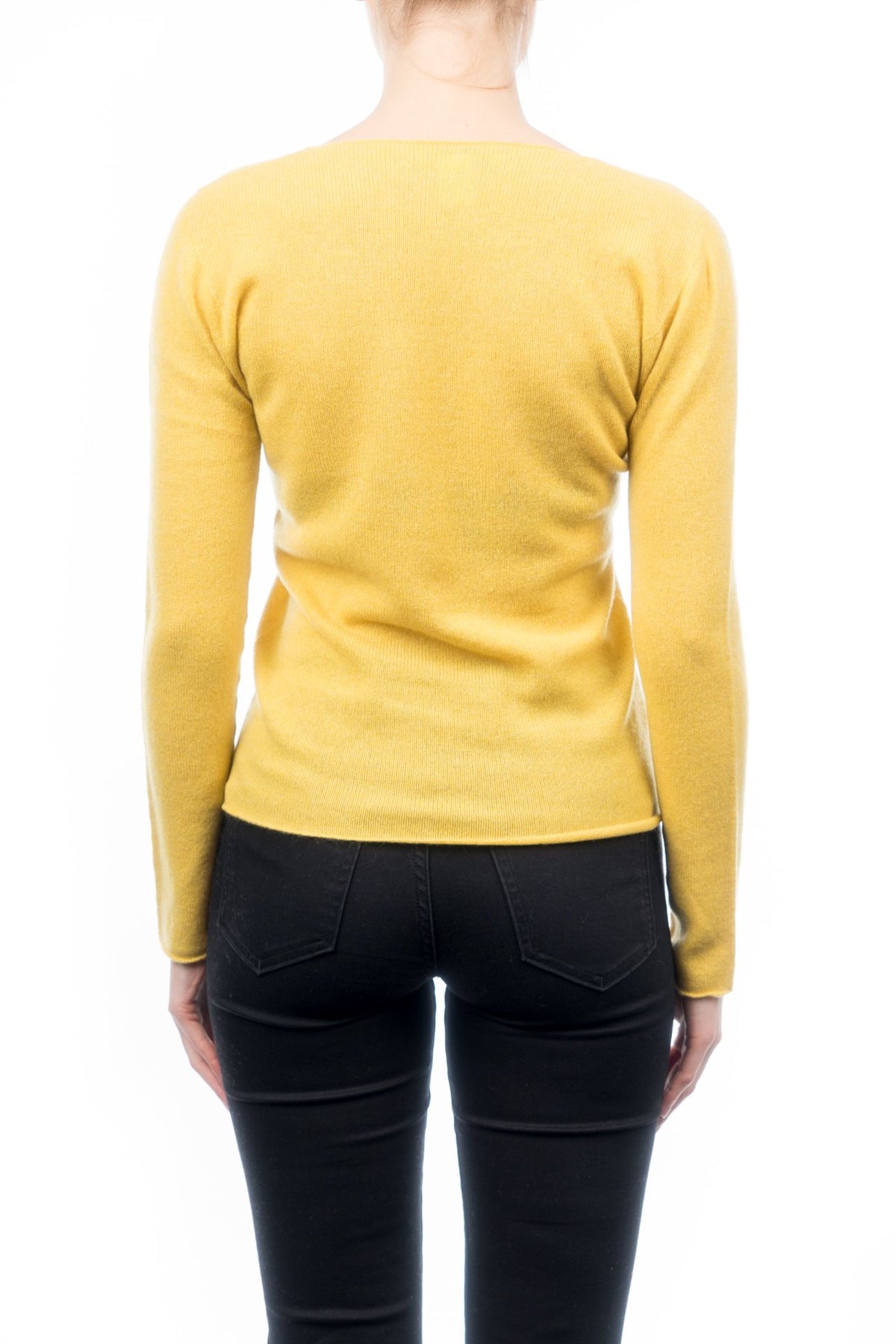 Yellow Women's 100% Cashmere V-Neck, view 3