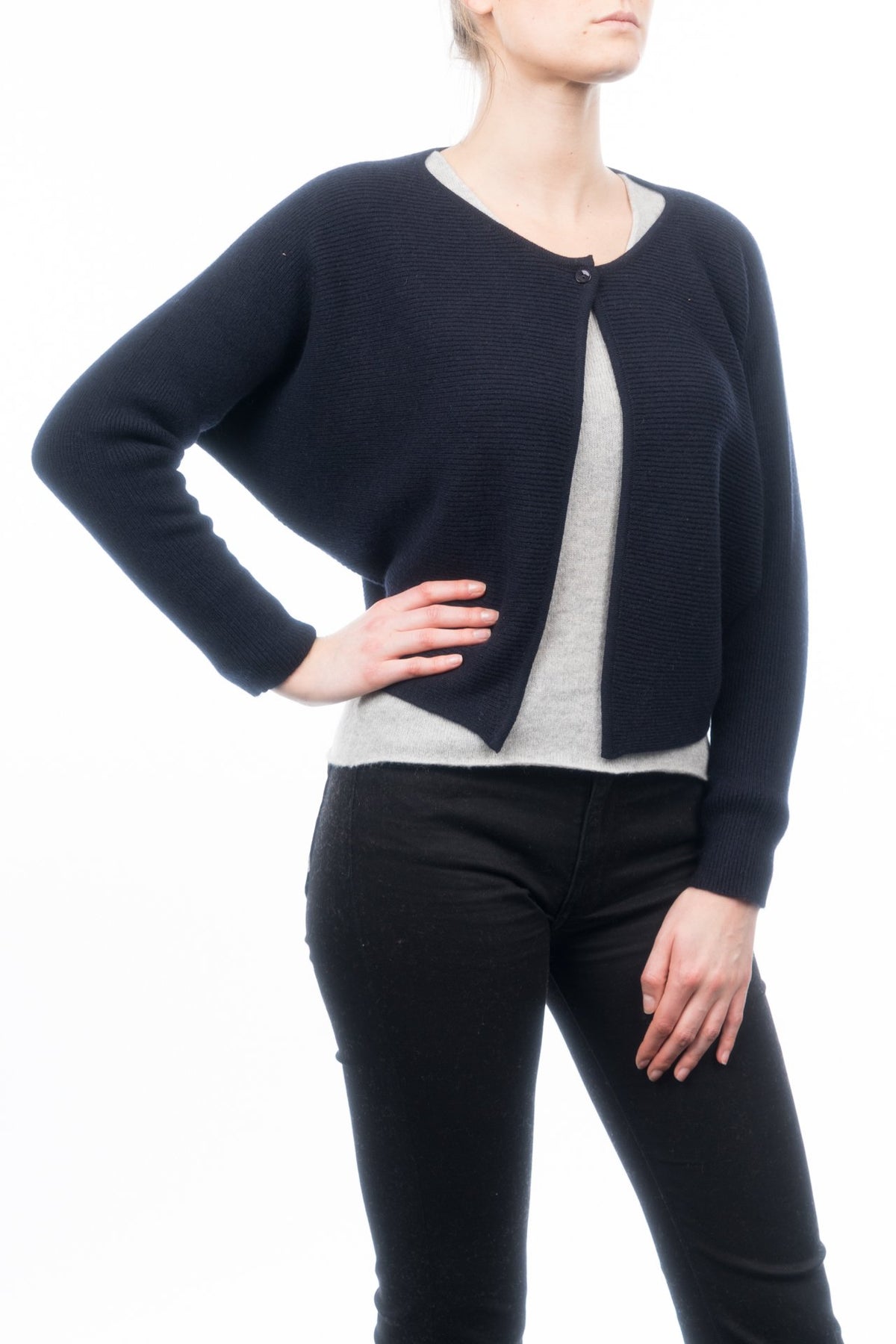 Blue Women's 100% Cashmere Cropped Cardigan