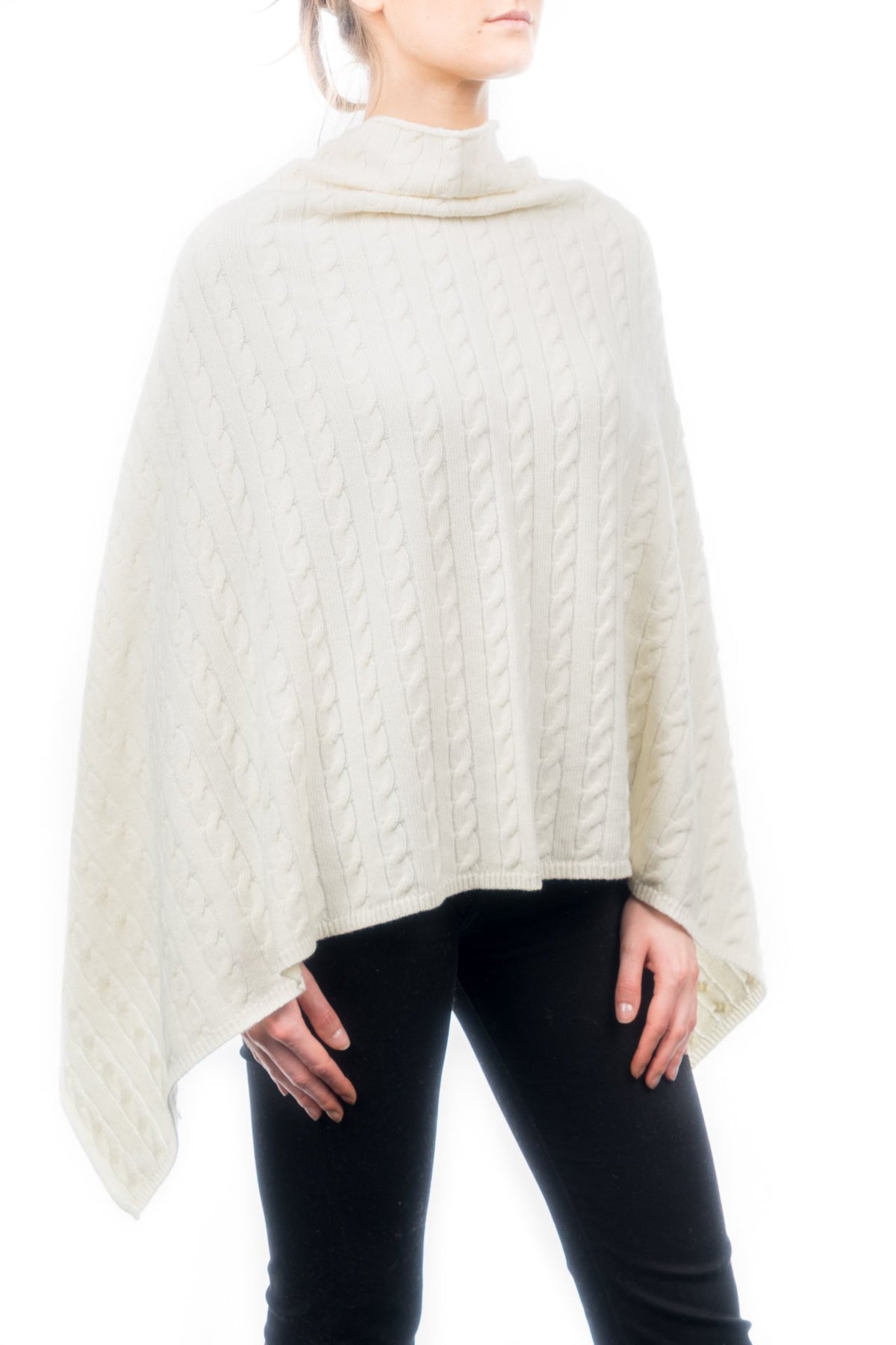 Cream Cable-Knit Cashmere Blend Poncho