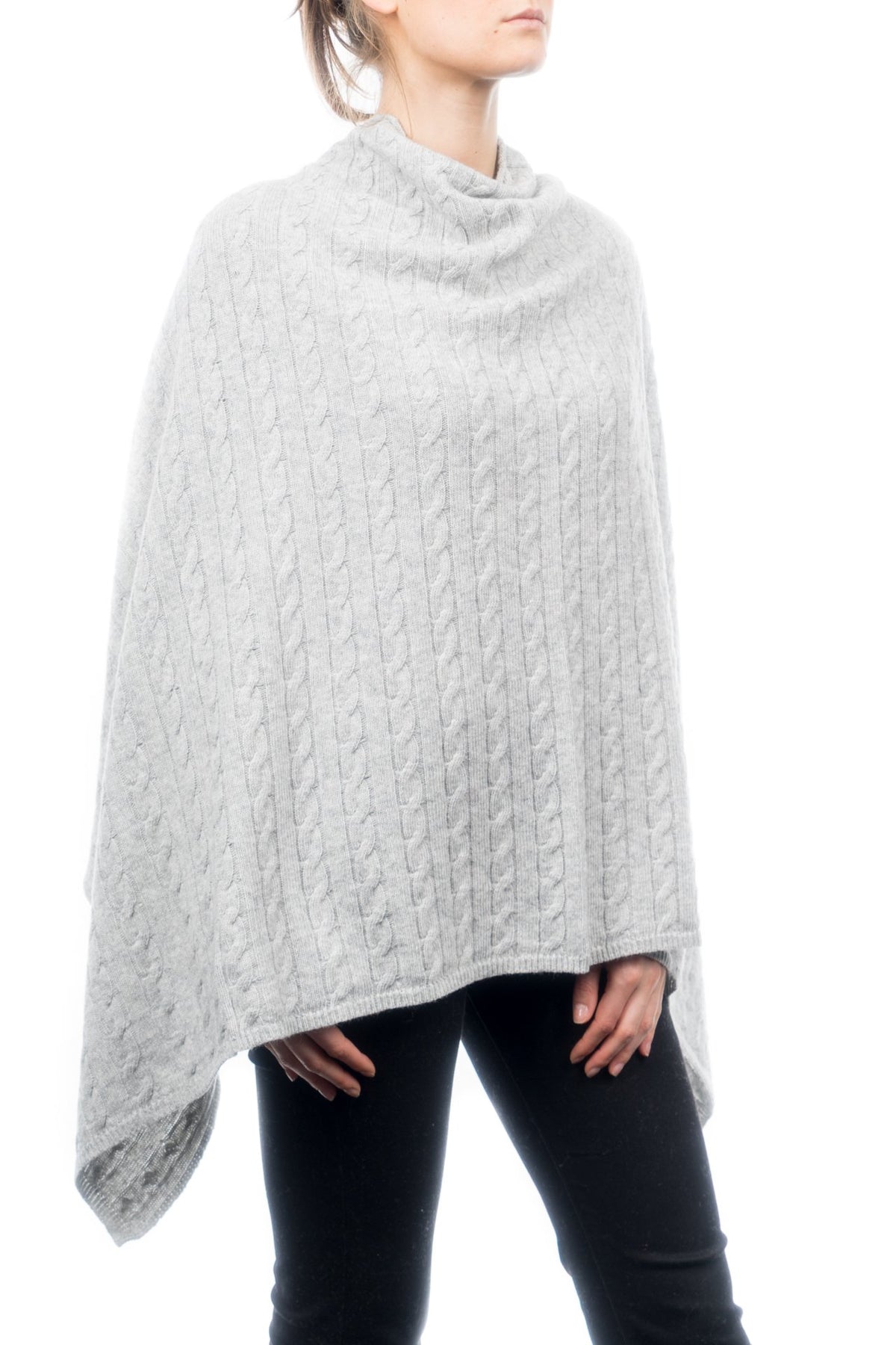 Gray Cable-Knit Cashmere Blend Poncho