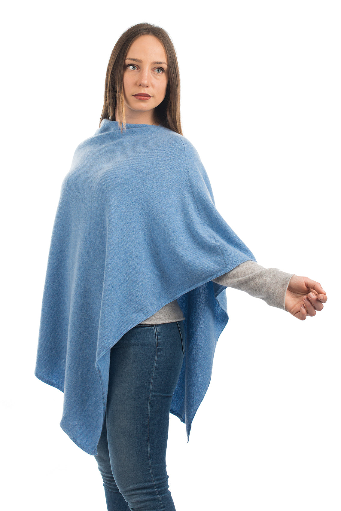 Light Blue Cashmere Blend Poncho, view 2