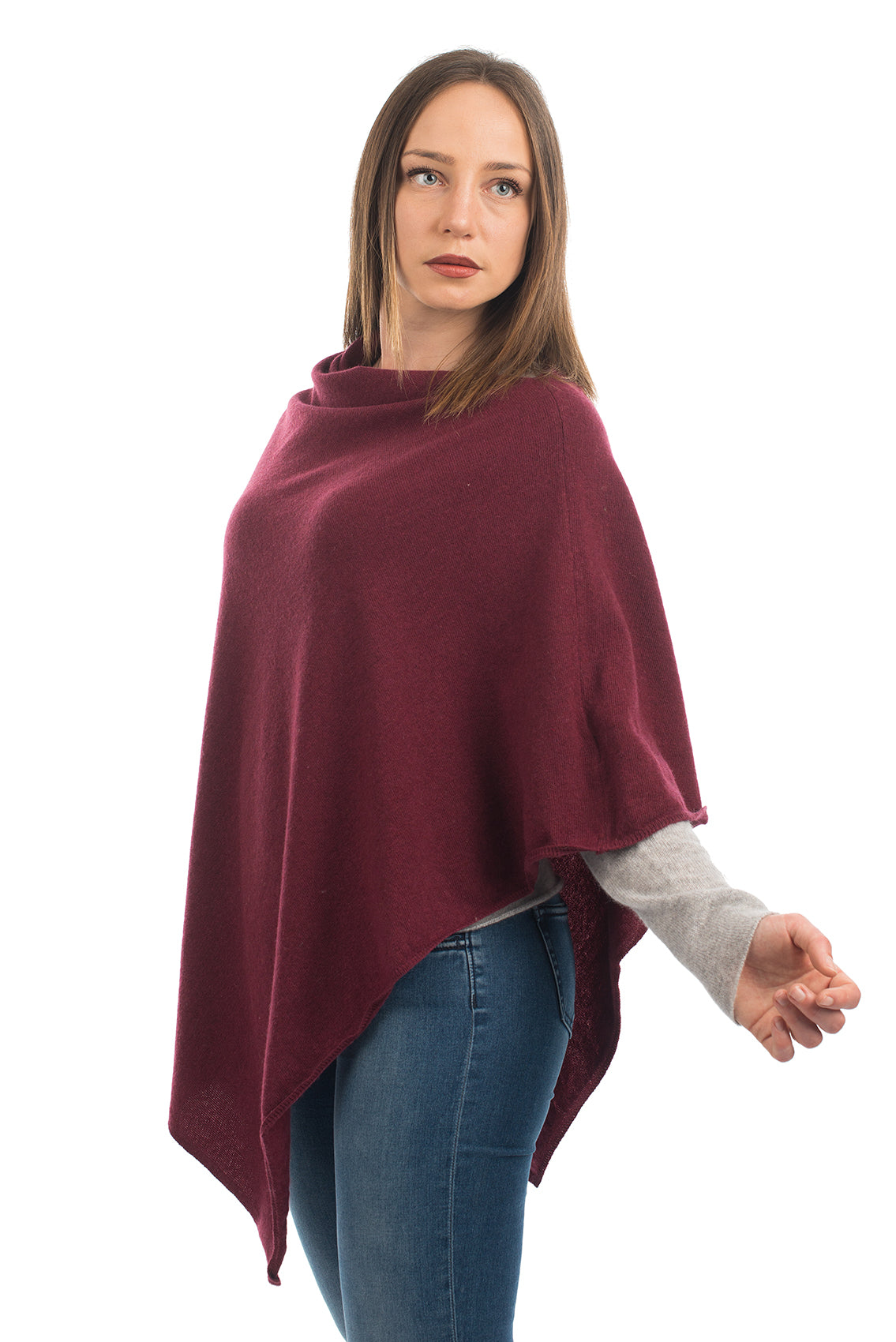 Burgundy Cashmere Blend Poncho, view 2