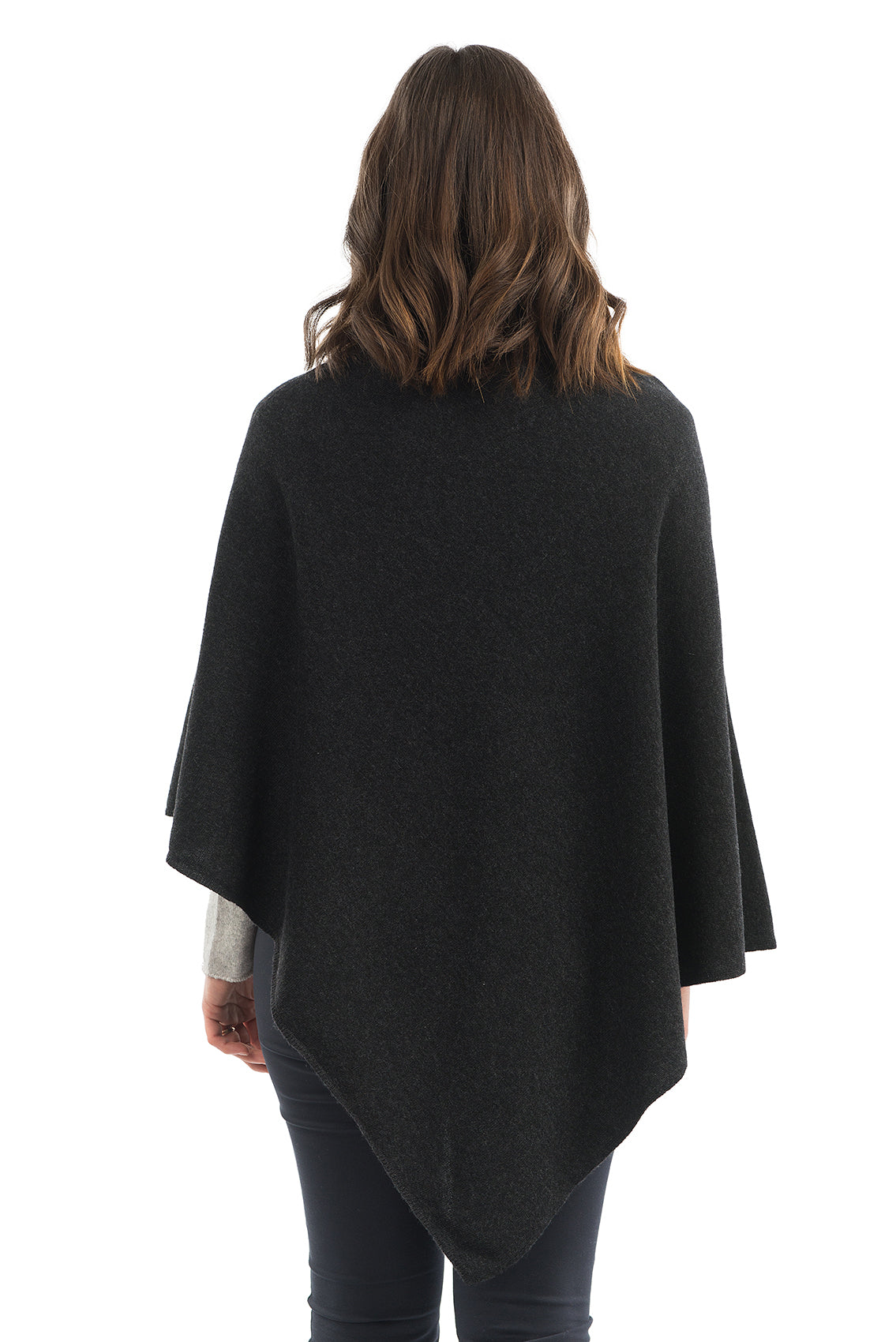 Charcoal Cashmere Blend Poncho, view 3