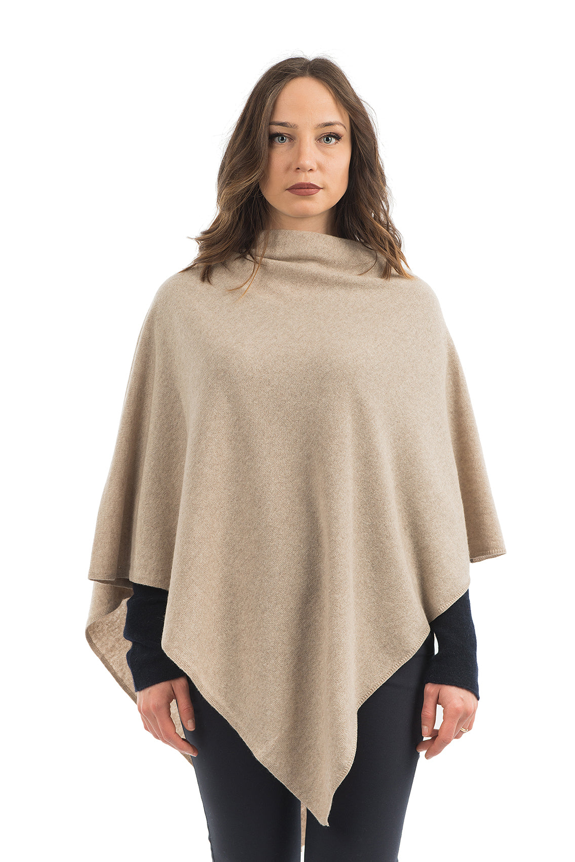 Beige Cashmere Blend Poncho