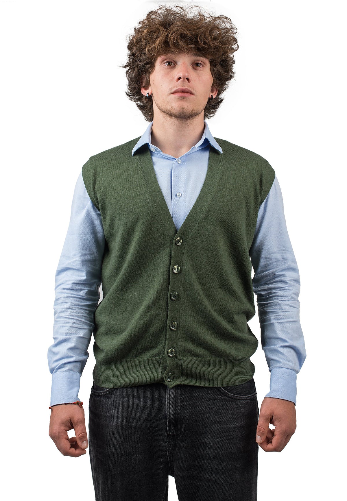 Olive Men's Cashmere Blend Sweater Vest