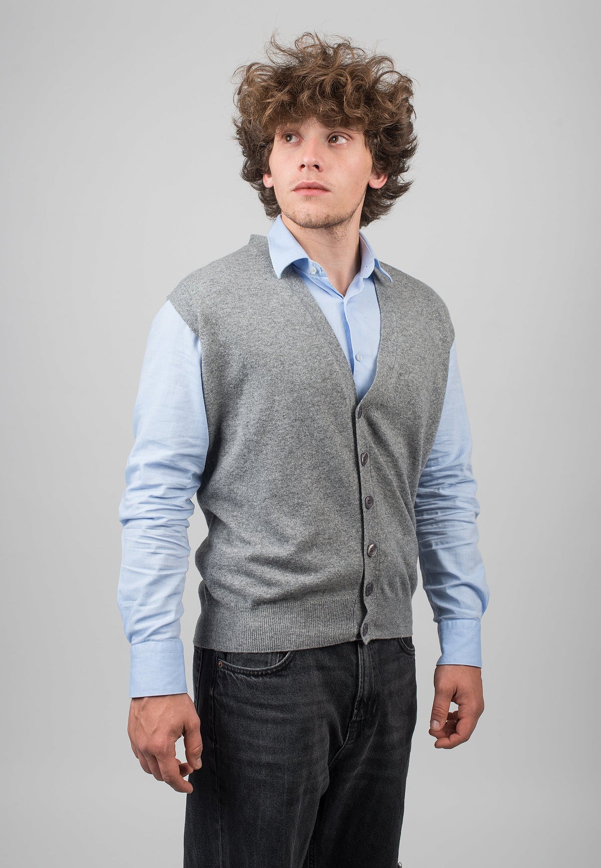 Gray Men's Cashmere Blend Sweater Vest, view 2