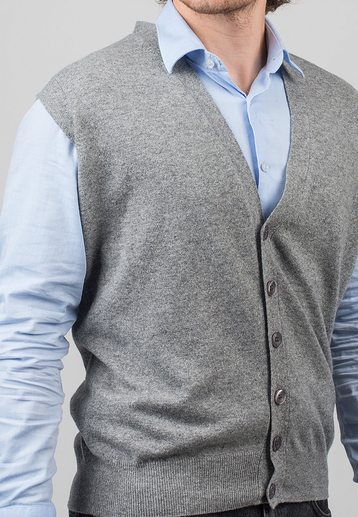 Gray Men's Cashmere Blend Sweater Vest, view 3