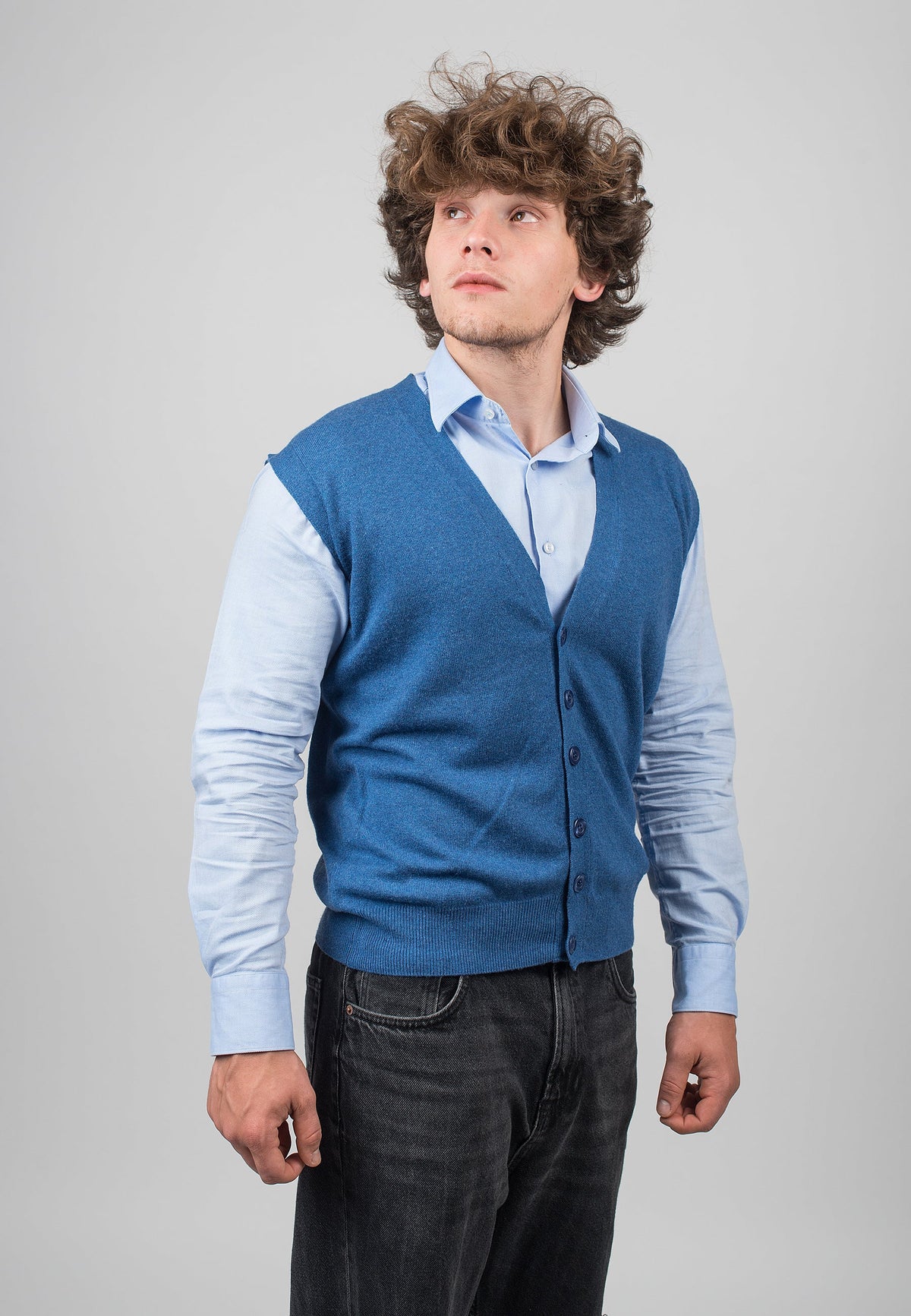 Royal Blue Men's Cashmere Blend Sweater Vest, view 2