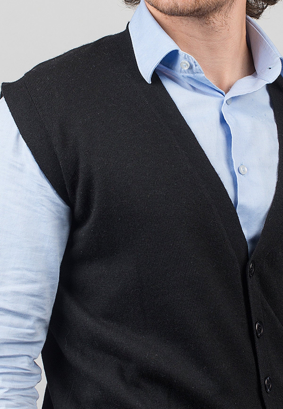 Black Men's Cashmere Blend Sweater Vest, view 3