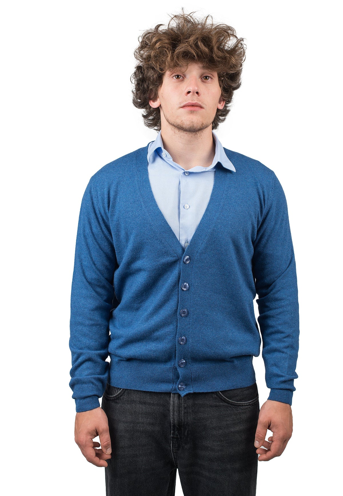 Royal Blue Men's Cashmere Blend Cardigan