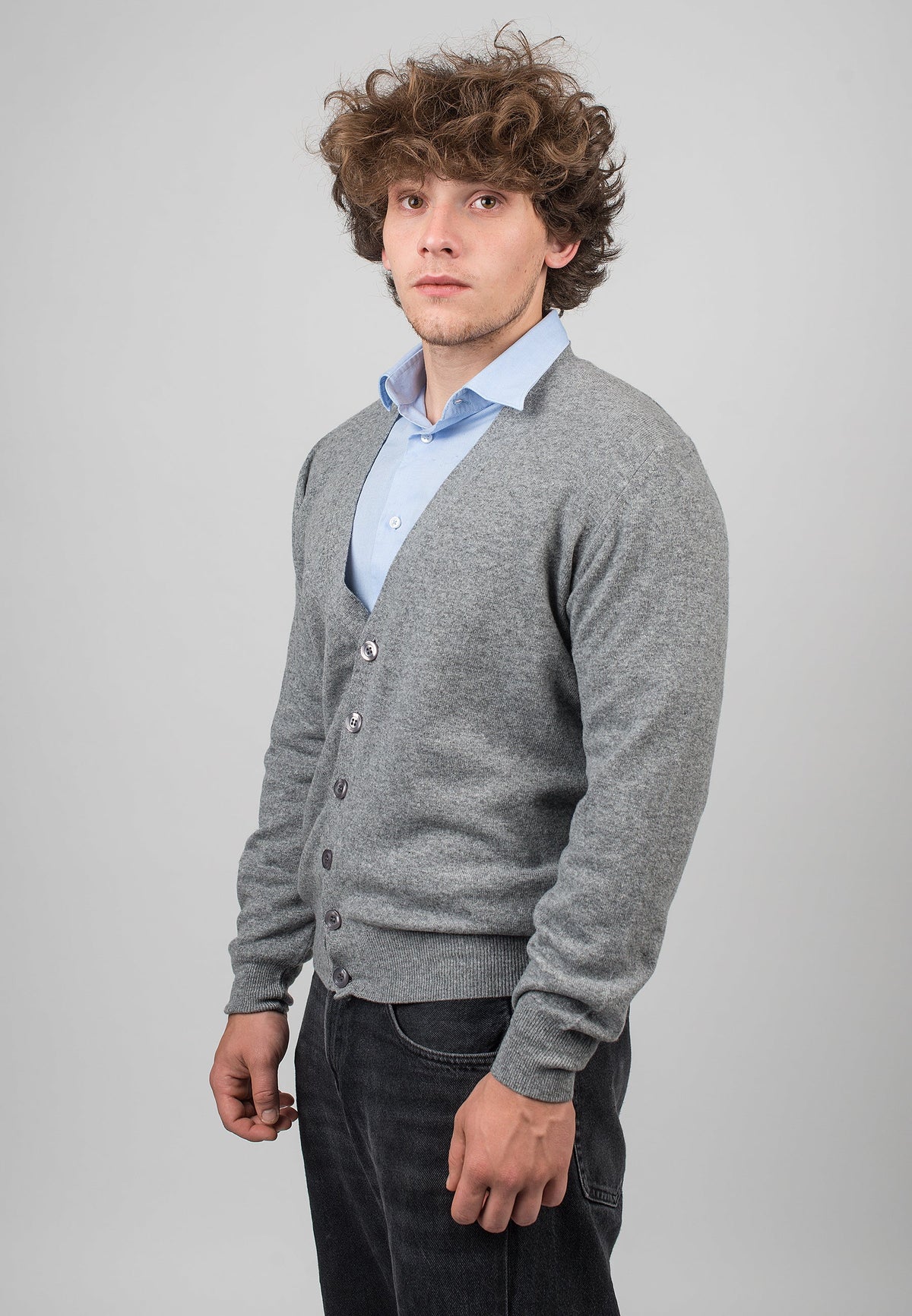 Gray Men's Cashmere Blend Cardigan, view 2