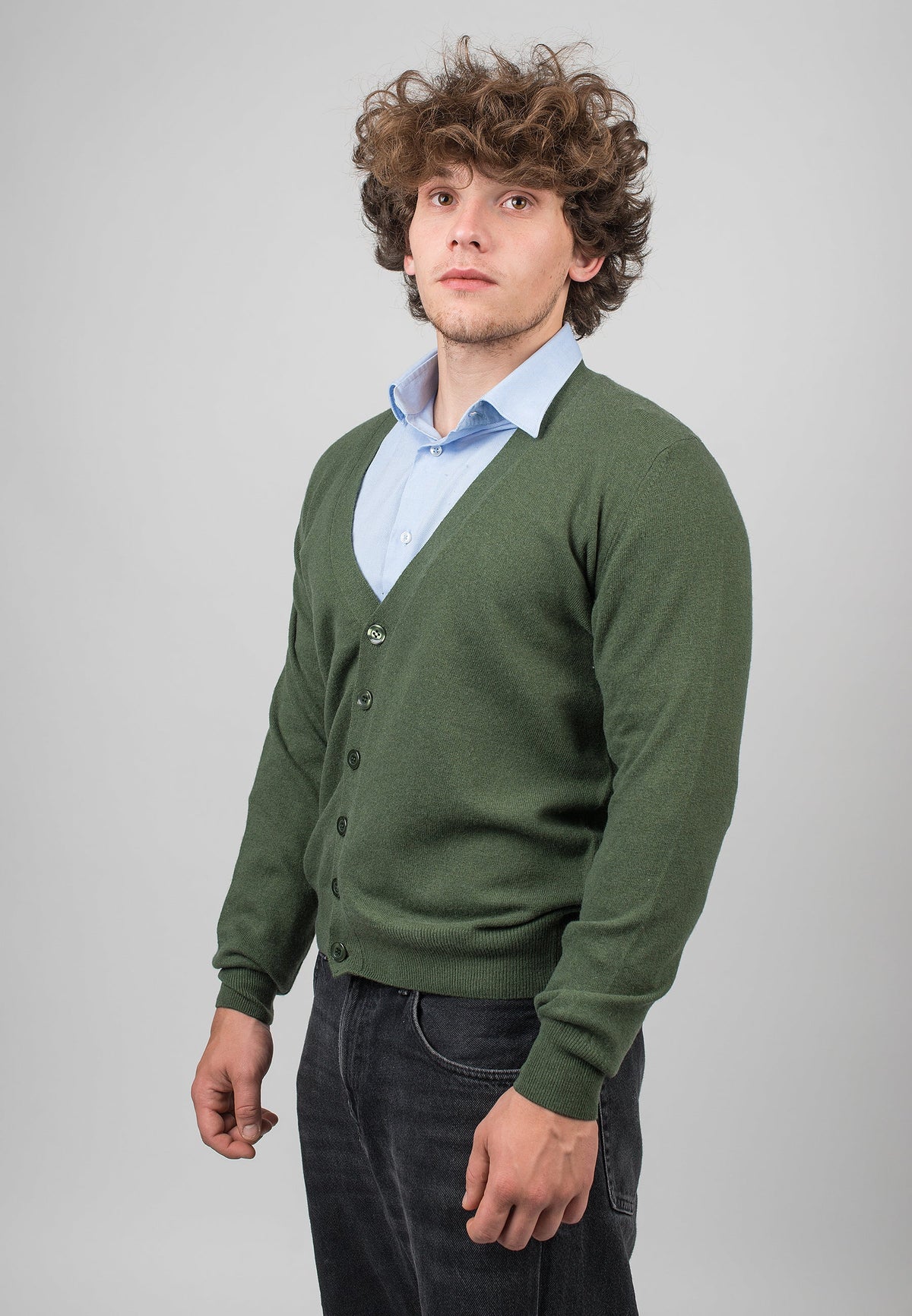 Olive Men's Cashmere Blend Cardigan, view 2