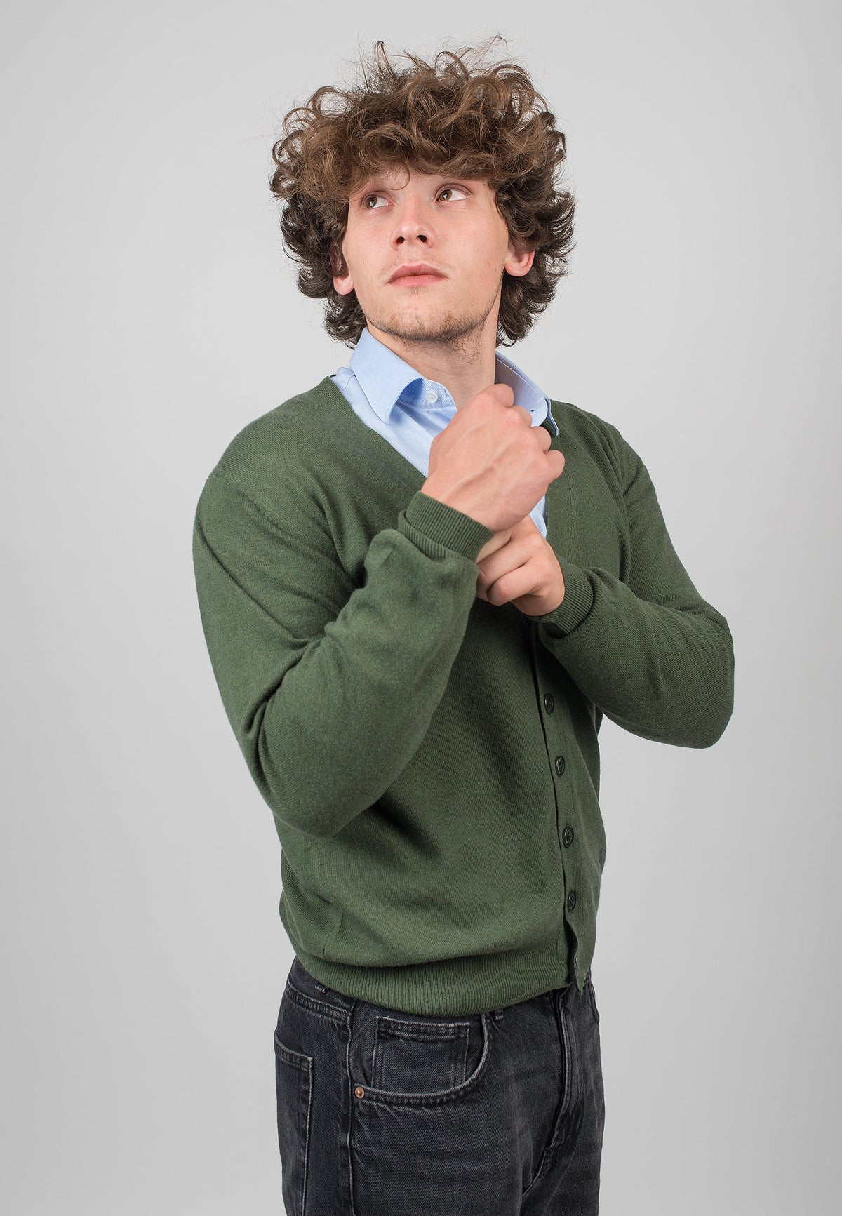 Olive Men's Cashmere Blend Cardigan, view 3